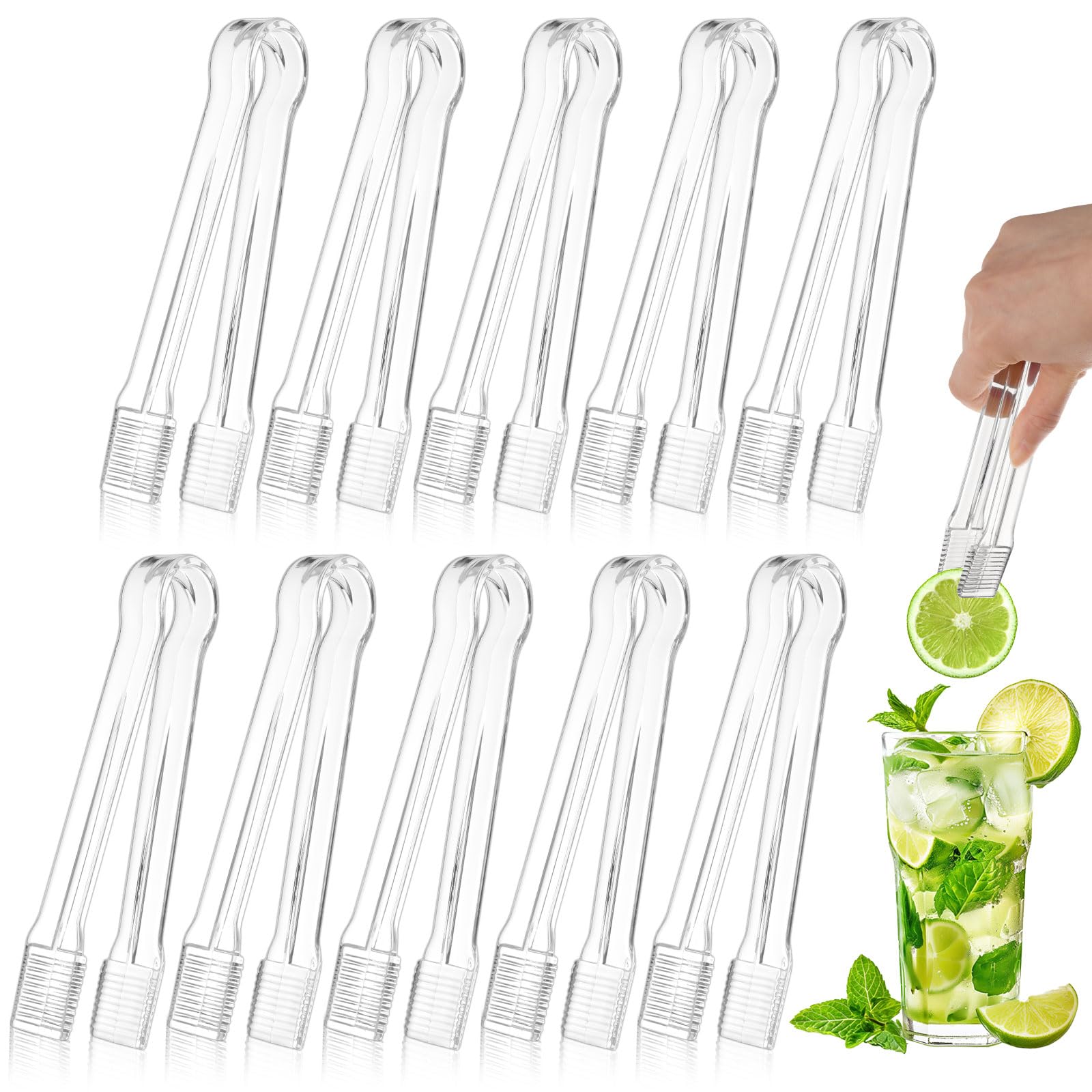10 pinzas de plástico para servir, pinzas de plástico desechables, utensilios de cocina transparentes para servir para fiestas, alimentos, bufé, aperitivos, ensaladas, catering, hielo, 6.3
