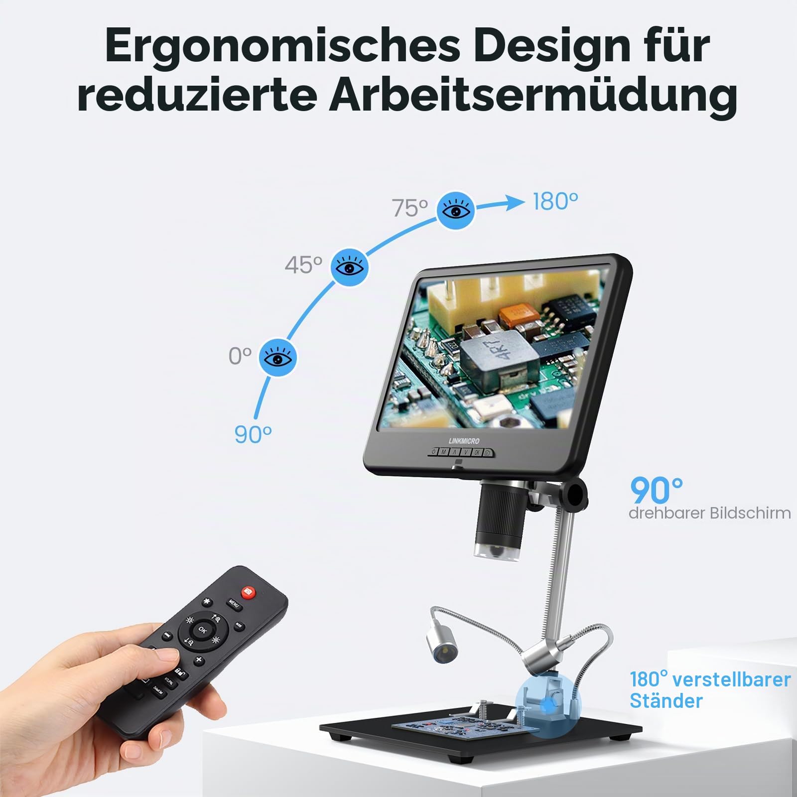 LM210 10.1'' LCD Digitales Mikroskop Erwachsene Löten Kamera [12'' Mikroskopständer] 260X Münzmikroskop für Elektronik Reparatur PCB DIY, 32G SD Karte