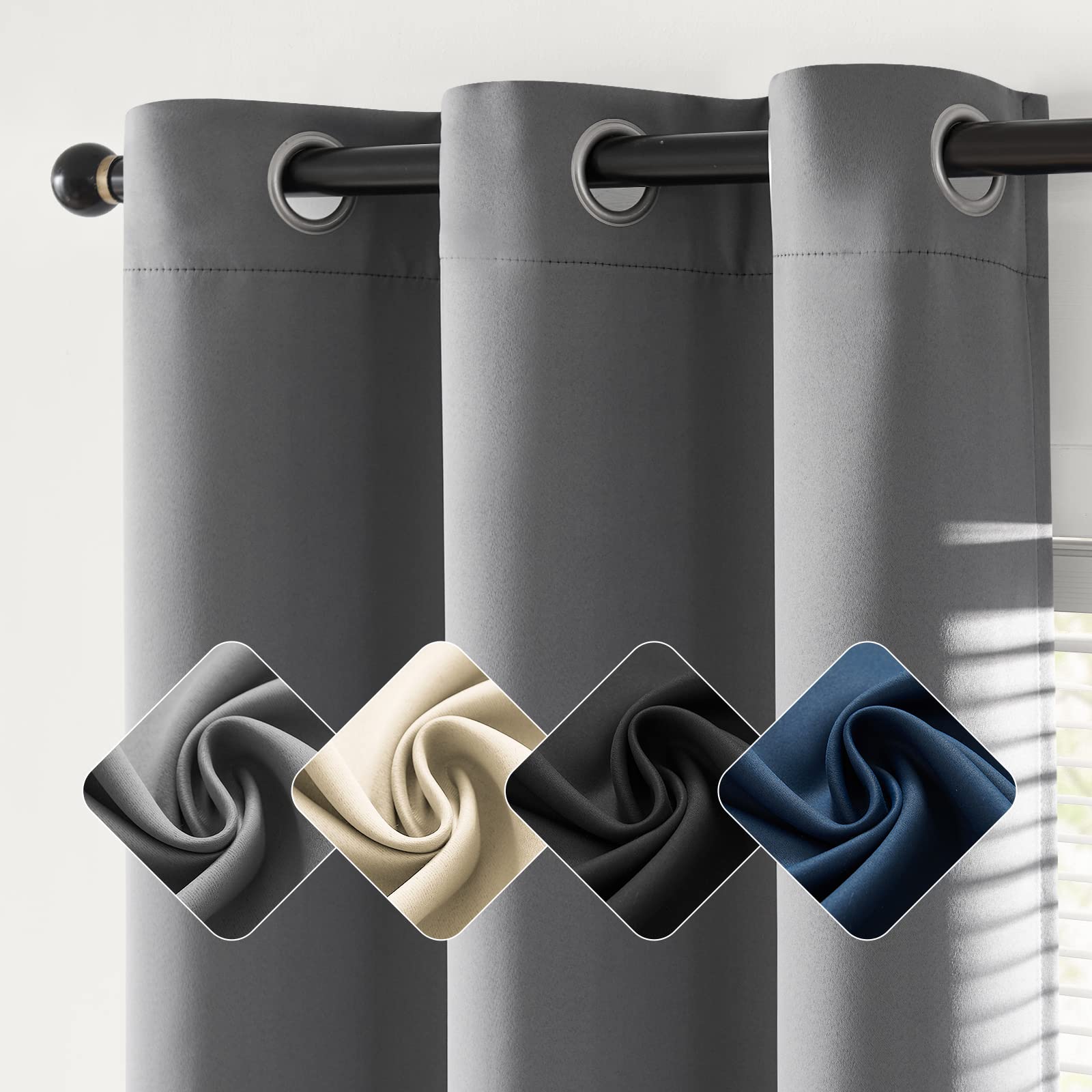 jinchan Blackout Curtains for Bedroom Grey Curtains 63 Inch Length Grommet Top Thermal Insulated Curtains for Living Room Gray Room Darkening Curtains Solid Drapes Window Curtain Set 2 Panels