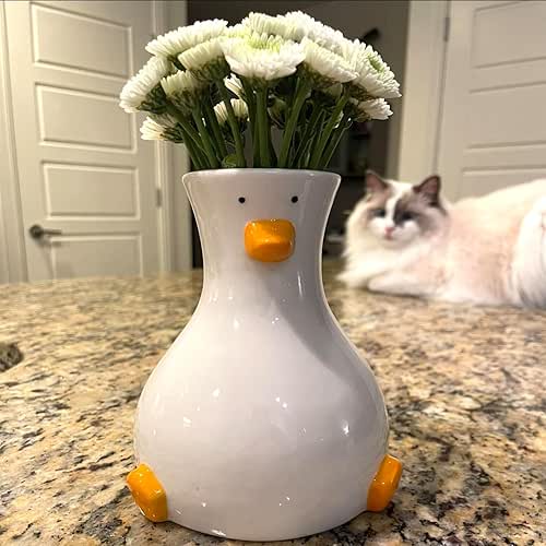 MOUGIGI Handcrafted Ceramic Duck Vase - White Modern Flower Vase