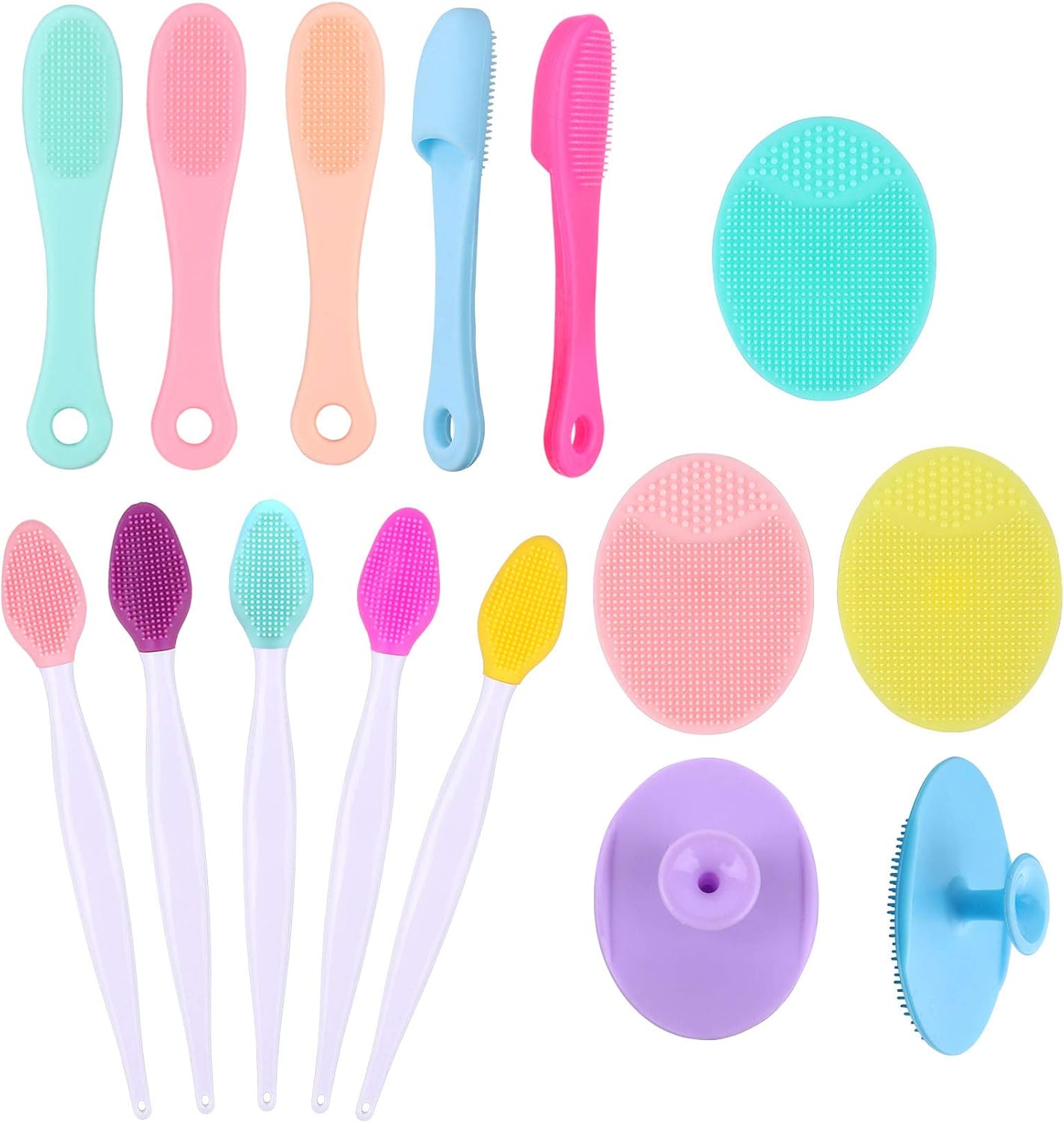 Yebeauty Silicone Facial Cleansing Brush Set of 15, 5pcs Face Scrubber, 5pcs Nose Blackhead Remover and 5pcs Double-Sided Exfoliating Lip Brush Lip Exfoliator Tool for Skincare