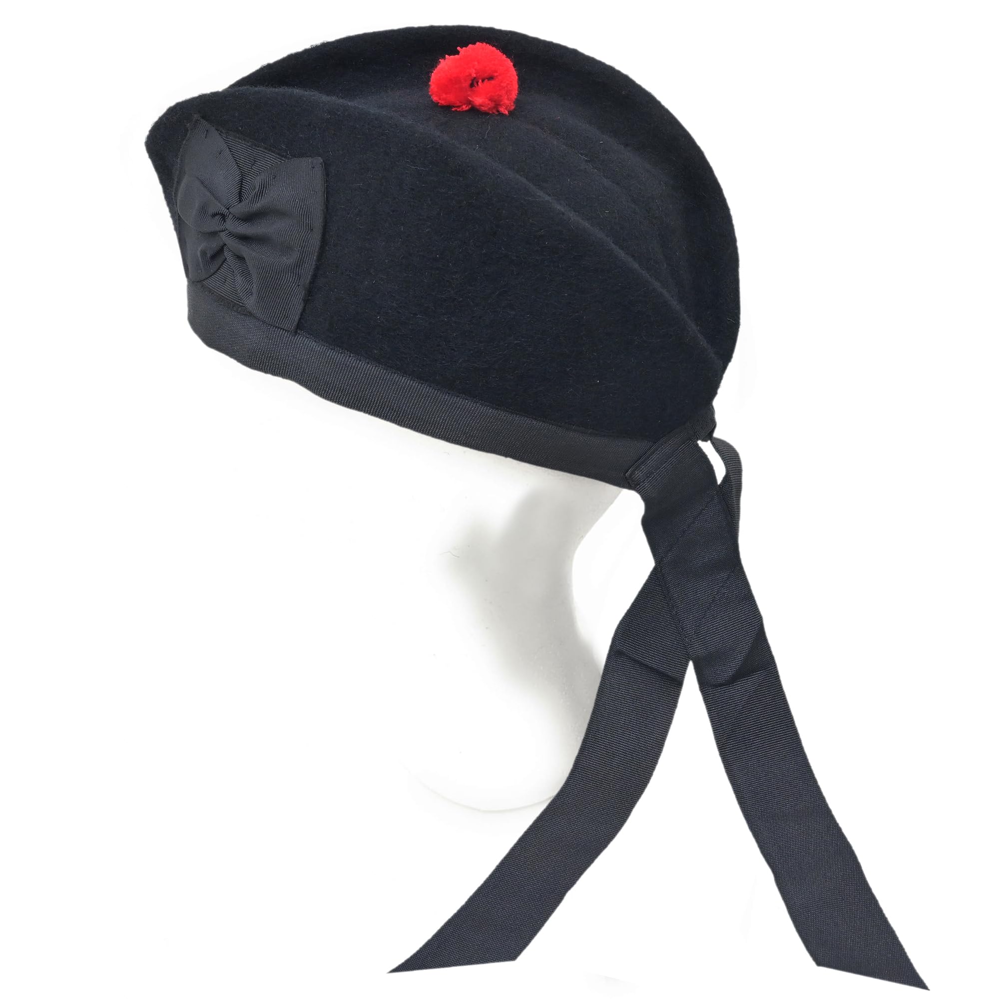 Kilt EmporiumScottish Piper Glengarry Hat Pure Wool Military Cap with Red Pom Pom Breathable Lined Comfortable Fit