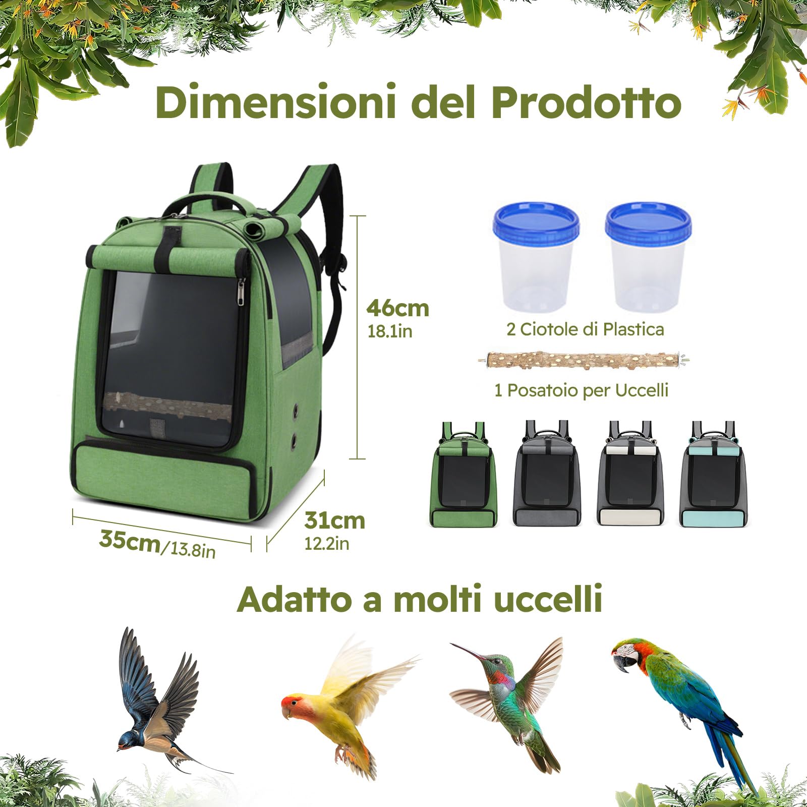 PETCUTE Zaino da Trasporto Uccelli,Borsa per Uccelli Pieghevole con Distributore di Cibo e Asta,Leggero,Borsa da Viaggio Portatile per Pappagalli,per Viaggi,Escursioni, Campeggio,Blu