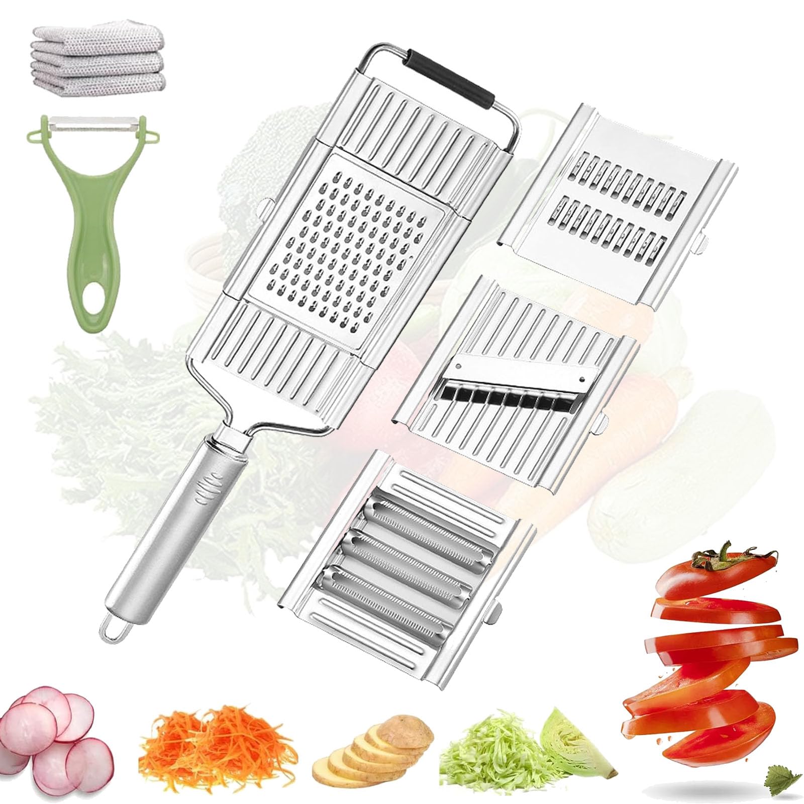 Multi-Purpose Vegetable Slicer Cuts Set, Landepend Multipurpose Vegetable Slicer, 4 in 1 Handheld Multifunctional Grater for Cheese Vegetable Fruit (4-Blade Set)