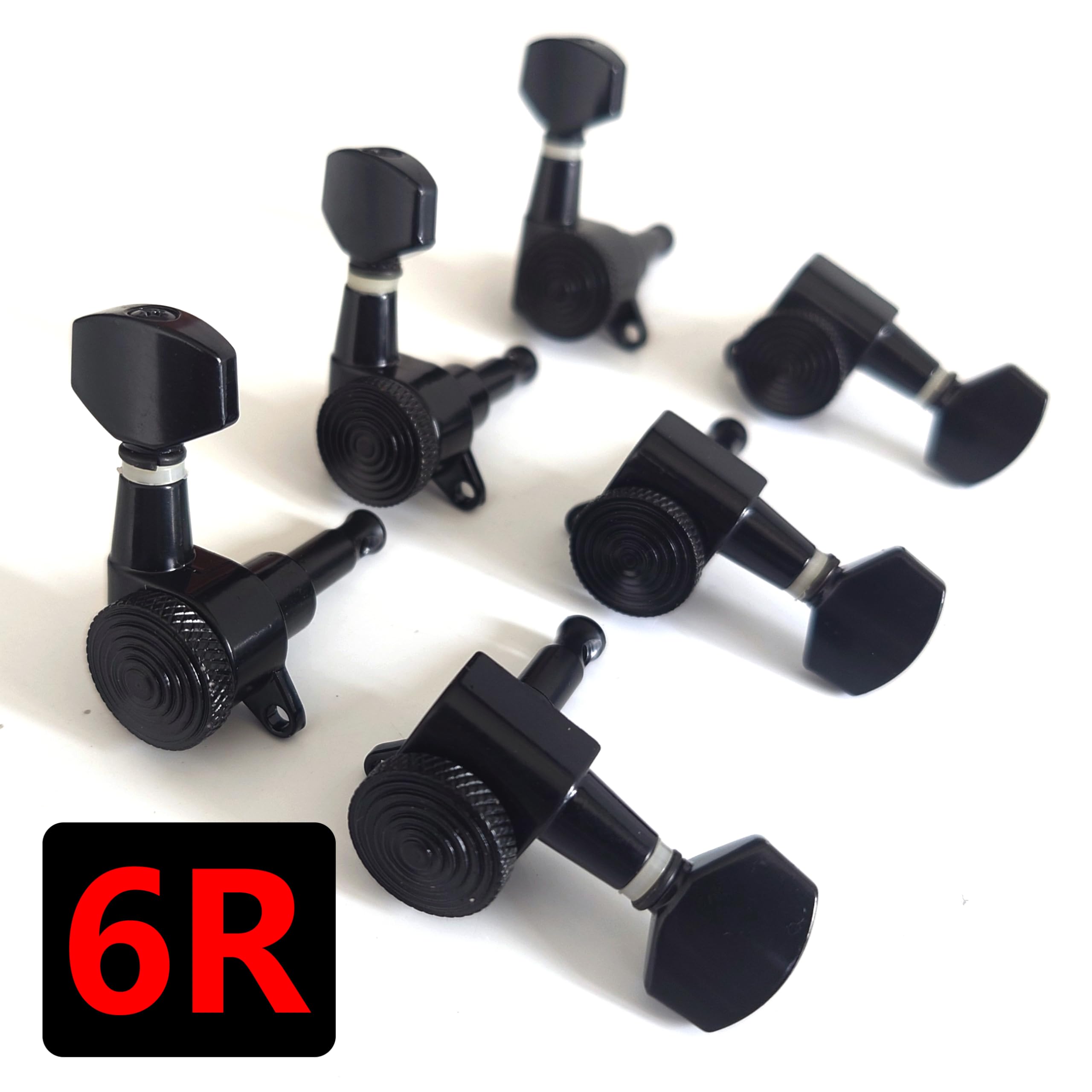 Pro 6 inline Guitar Locking Tuners 6R String Tuning Pegs Keys Machine Heads Set for Fender Stratocaster Strat Telecaster Tele Style Electric Guitar, Black