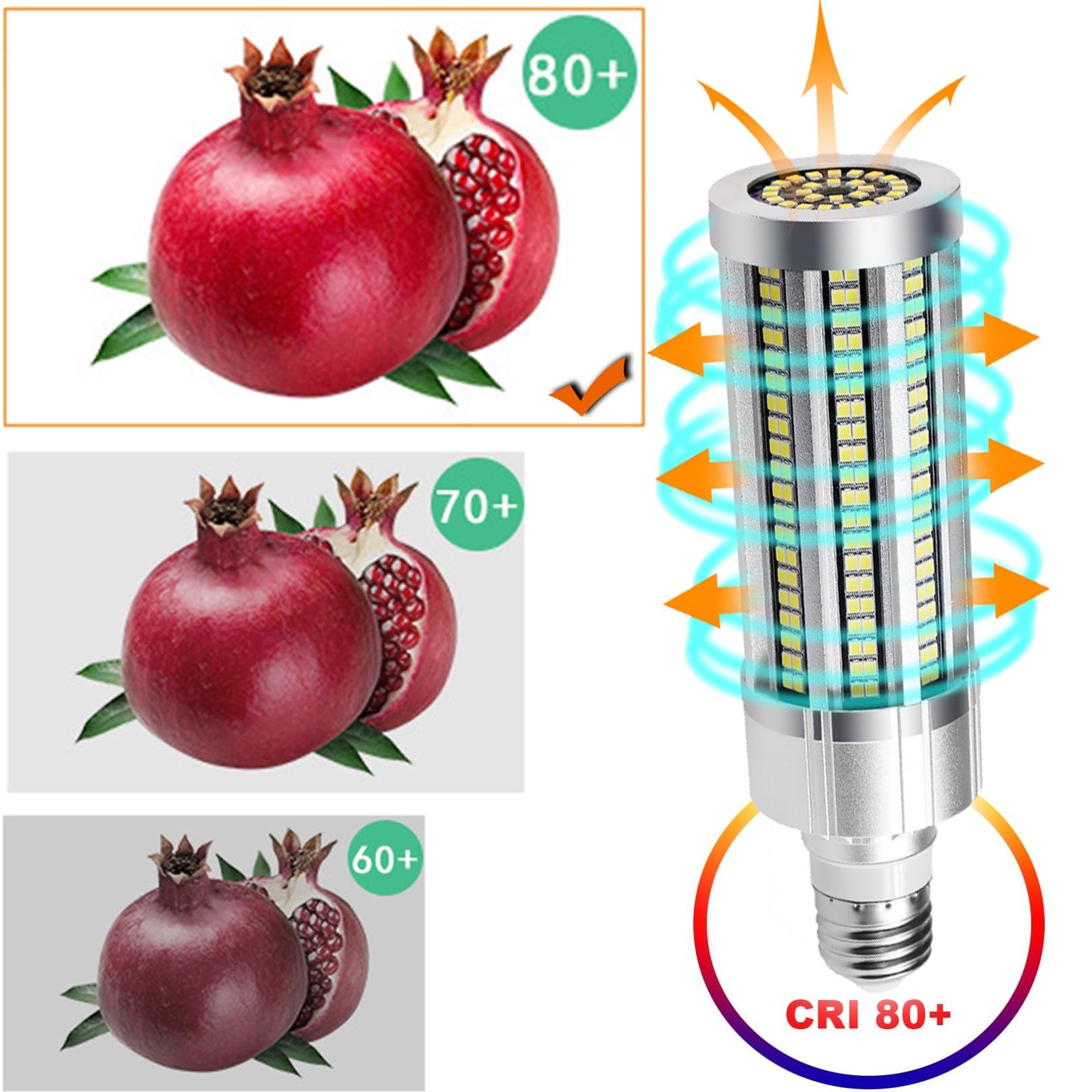 Lampadina LED A Mais 7200 Lumen 3000K/6000K 60W Ampia Area Luce Diurna Fredda Bianco E27 Base Media for Garage Magazzino Officina di Fabbrica (Color : Cold White, Size : 60w)