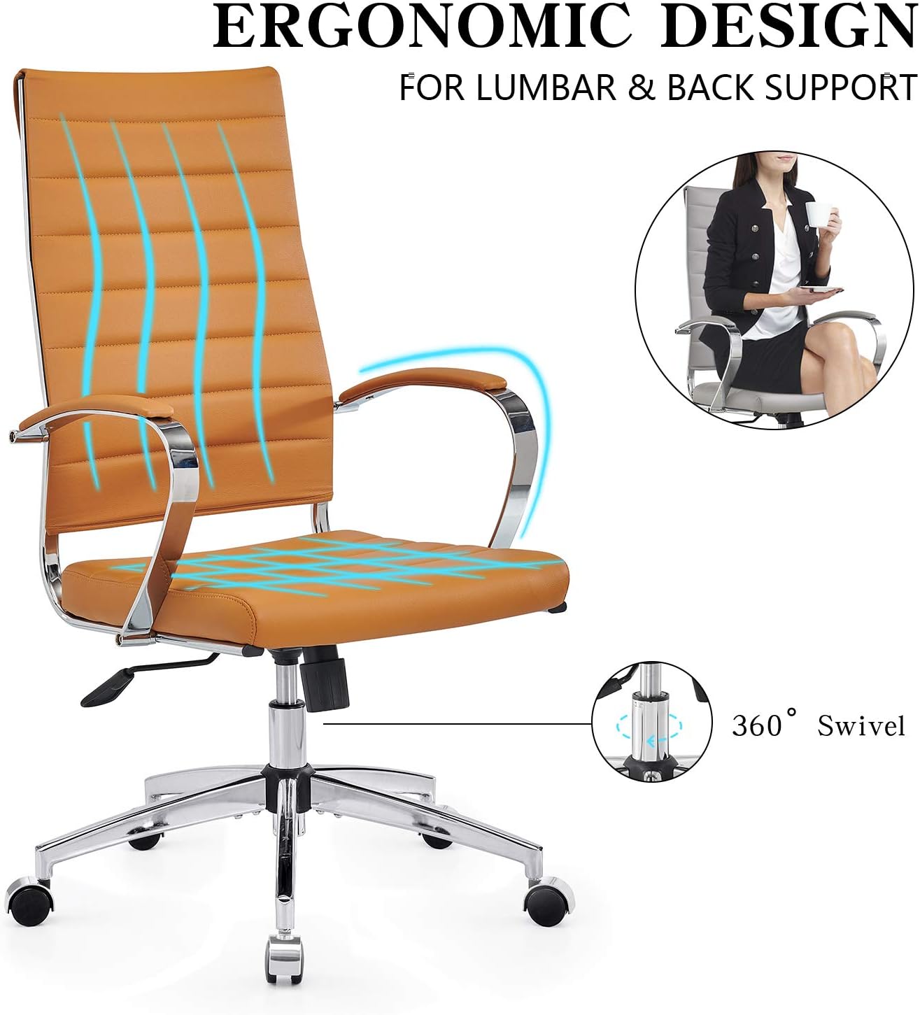 highback Chair Leather Home Office Desk Chairs Ergonomic Desk Chair and Computer Chair Black (4020-terracottta)