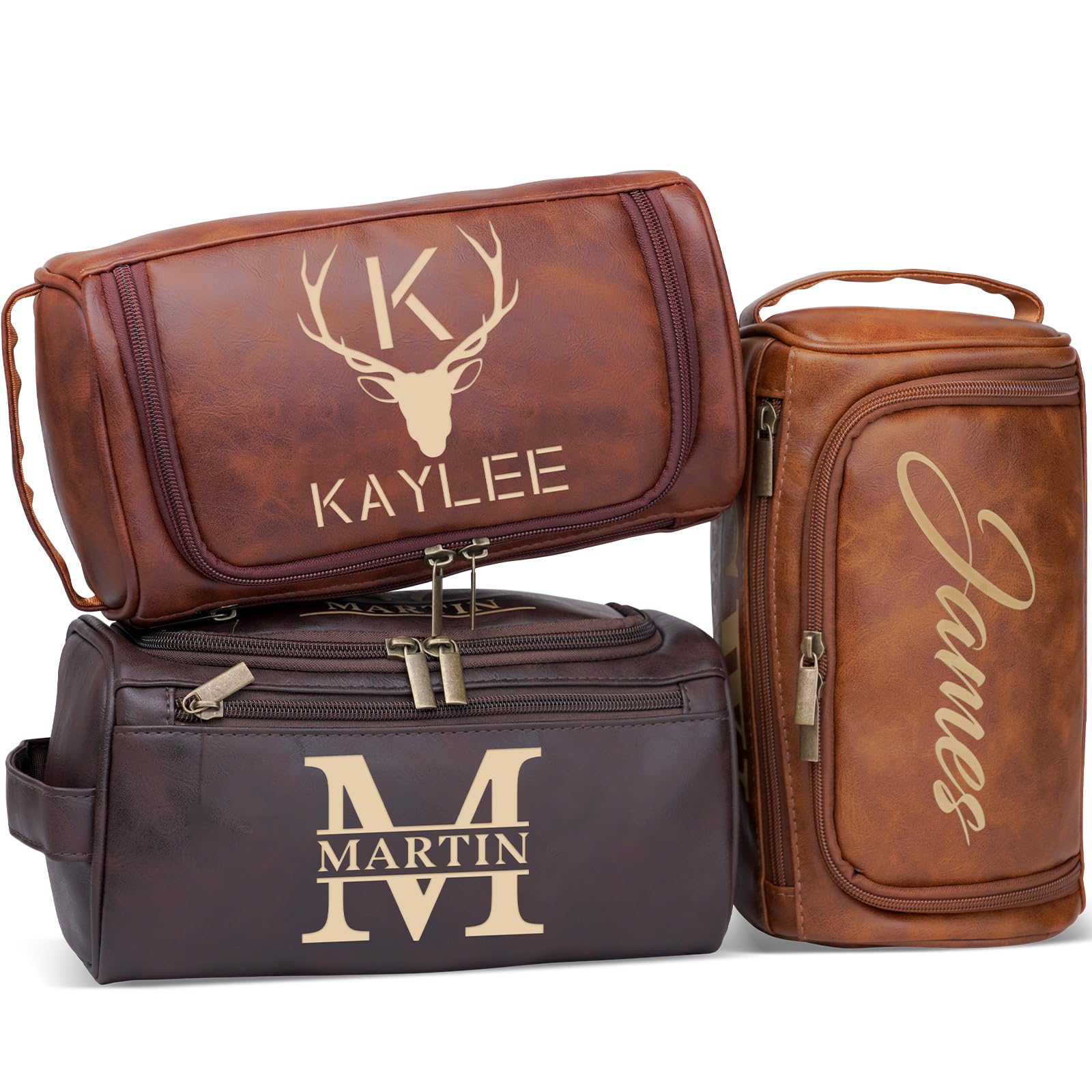 Personalized Toiletry Bag for Men Engraved Name Initials Leather Travel Toiletry Bag Custom Monogram Shaving Dopp Kit Bag