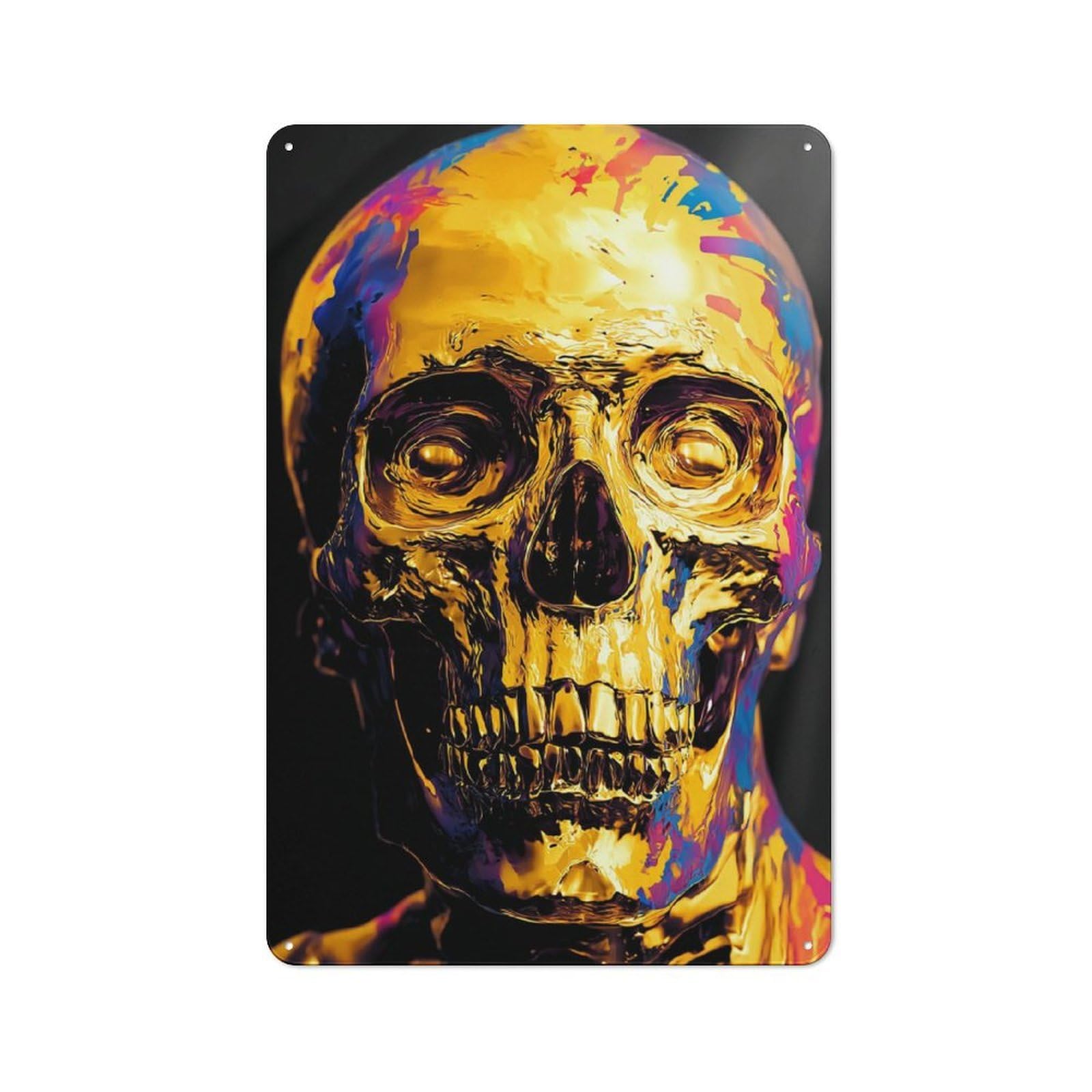 Junmoney Golden Skull Artwork -4 Retro Vintage Tin Sign 30X20cm, Cafe Wall Decor For Kitchen, Cafe, Pantry Or Dining Room