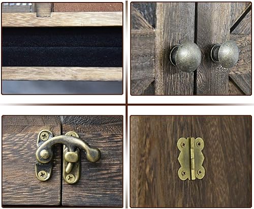 Miniatura 6 de GLANT Organizador de joyas rústico montado en la pared con decoración de madera de granero, soporte para joyas para collares, aretes, pulseras,