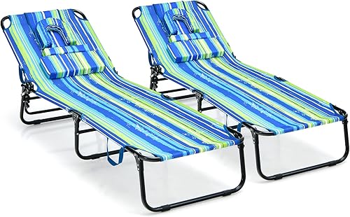 Miniatura 16 de Tangkula Sillón de playa, reclinable plegable para tomar el sol con agujero frontal, silla de bronceado boca abajo con respaldo ajustable de 5