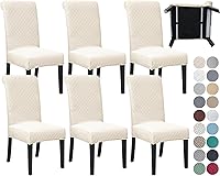 Vista 31 de SPRINGRICO Paquete de 2 fundas para sillas de comedor con cinturón de seguridad, fundas elásticas para sillas Parsons lavables, fundas protectoras