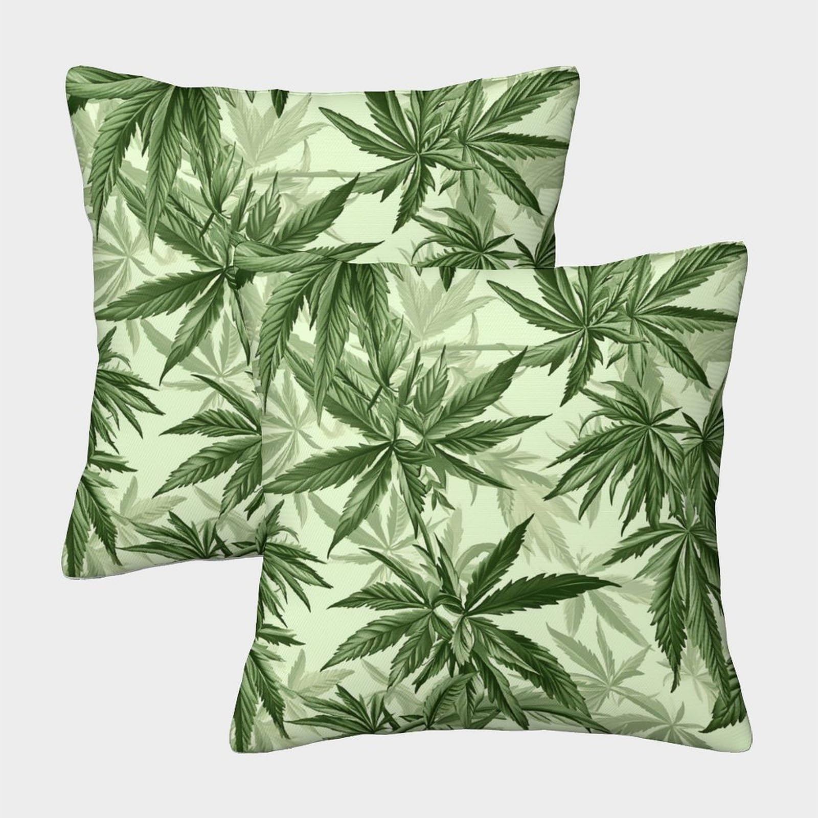 kaiyun 2 Pack Light Green Square Pillow Cover Cushion Cover 45x45cm Suitable for Sofa Bed Chair,3D Leaf Pattern Pattern