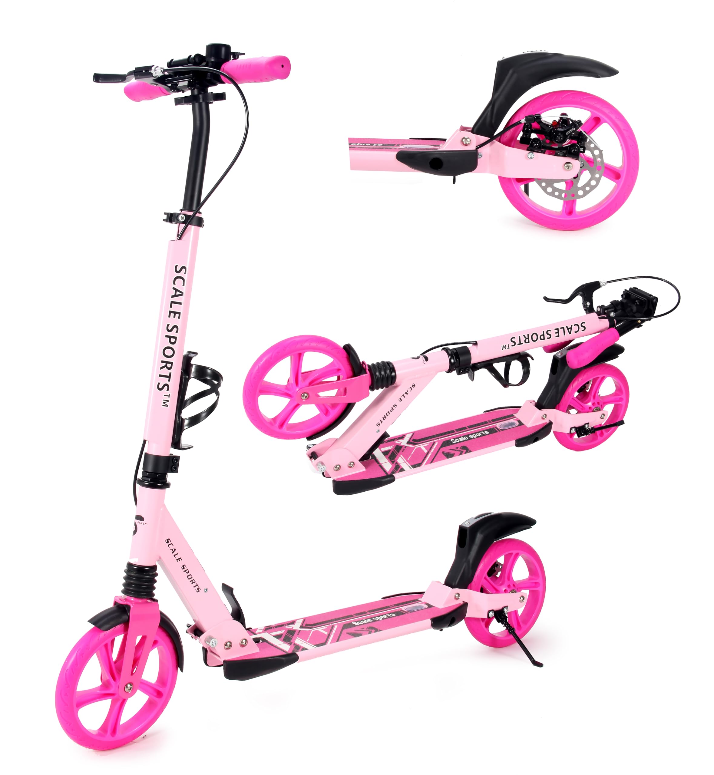 Scale Sports -Two Wheeled Folding 3 size Adjustable Kick Scooter for Kids 7+, Scooter with Dual Brakes, 200mm big Wheels for Adults up 100kg Teens and children, Double Absorption