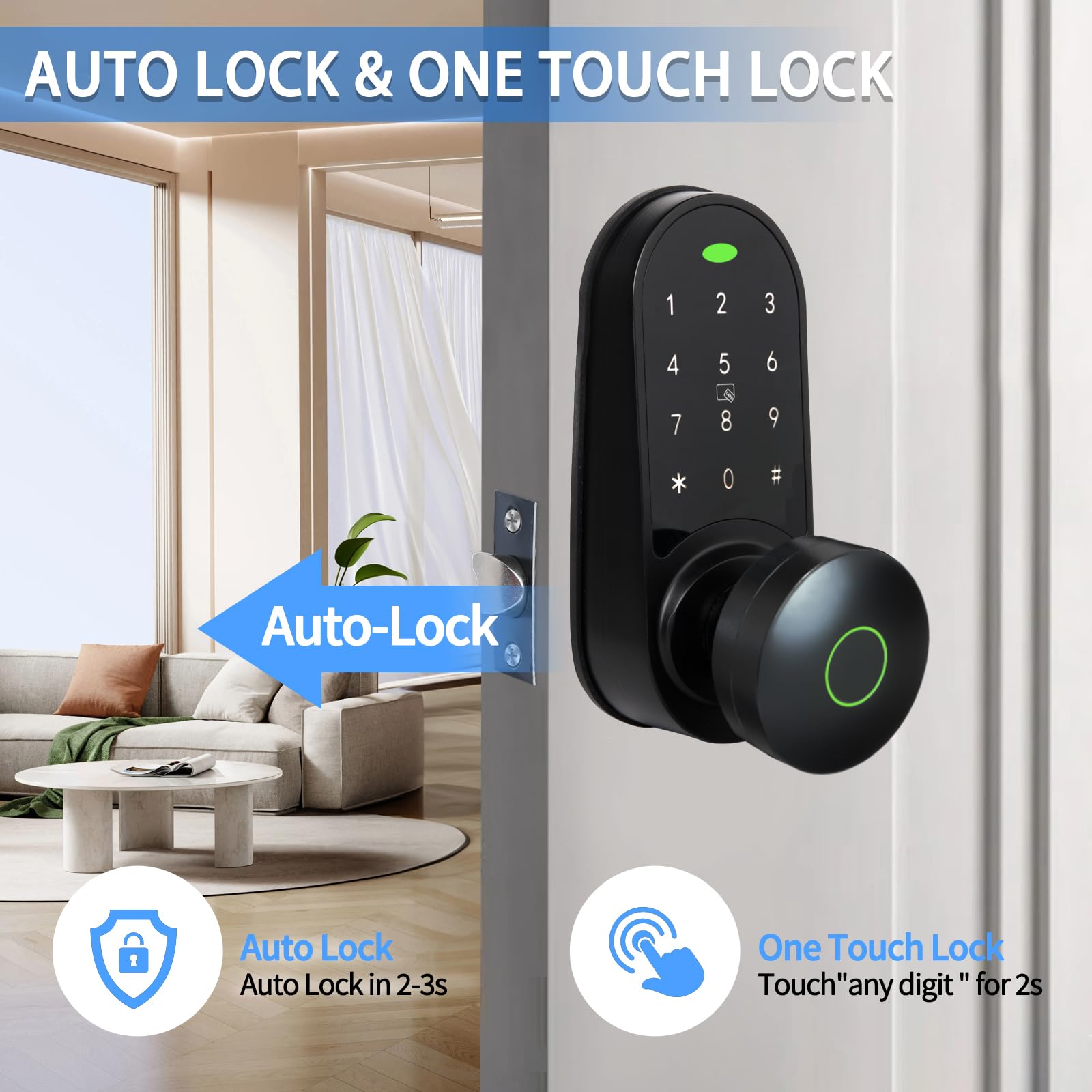 Pomo de puerta de entrada sin llave, cerradura de puerta con teclado electrónico, cerradura de puerta con teclado