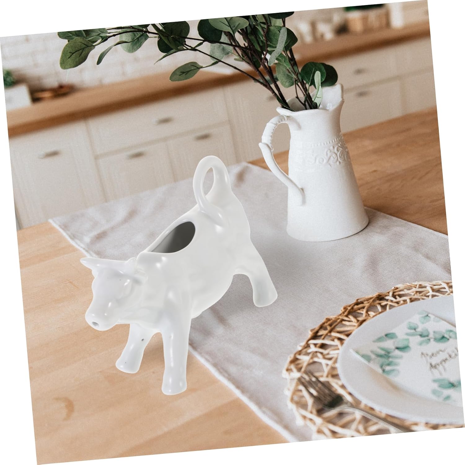 Ceramic Milk Jug Gravy Serving Boat Cow Gravy Boat Cow Creamer Dispenser Milk Jar Milk Coffee Creamer Pitcher Sauce Boat Cow Milk Pitcher Sugar Dishes Milk Dispenser White Ceramics
