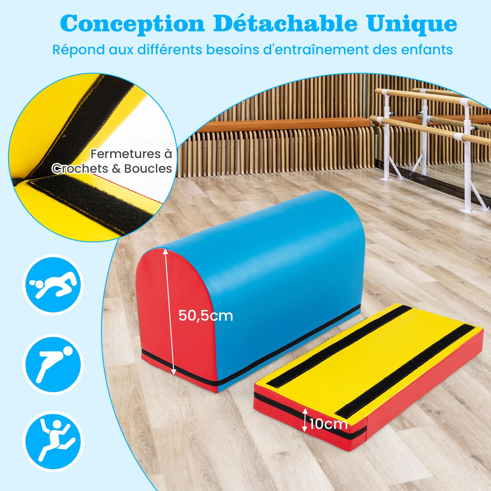 GOPLUS 2PCS Parcours Motricité Bébé avec Tapis Gymnastique Détachable, Équipement d’Entraînement au Saut, Boîte de Saut Pliométrique pour Intérieur Chambre, Gymnasitque, pour Enfants 3-10 Ans