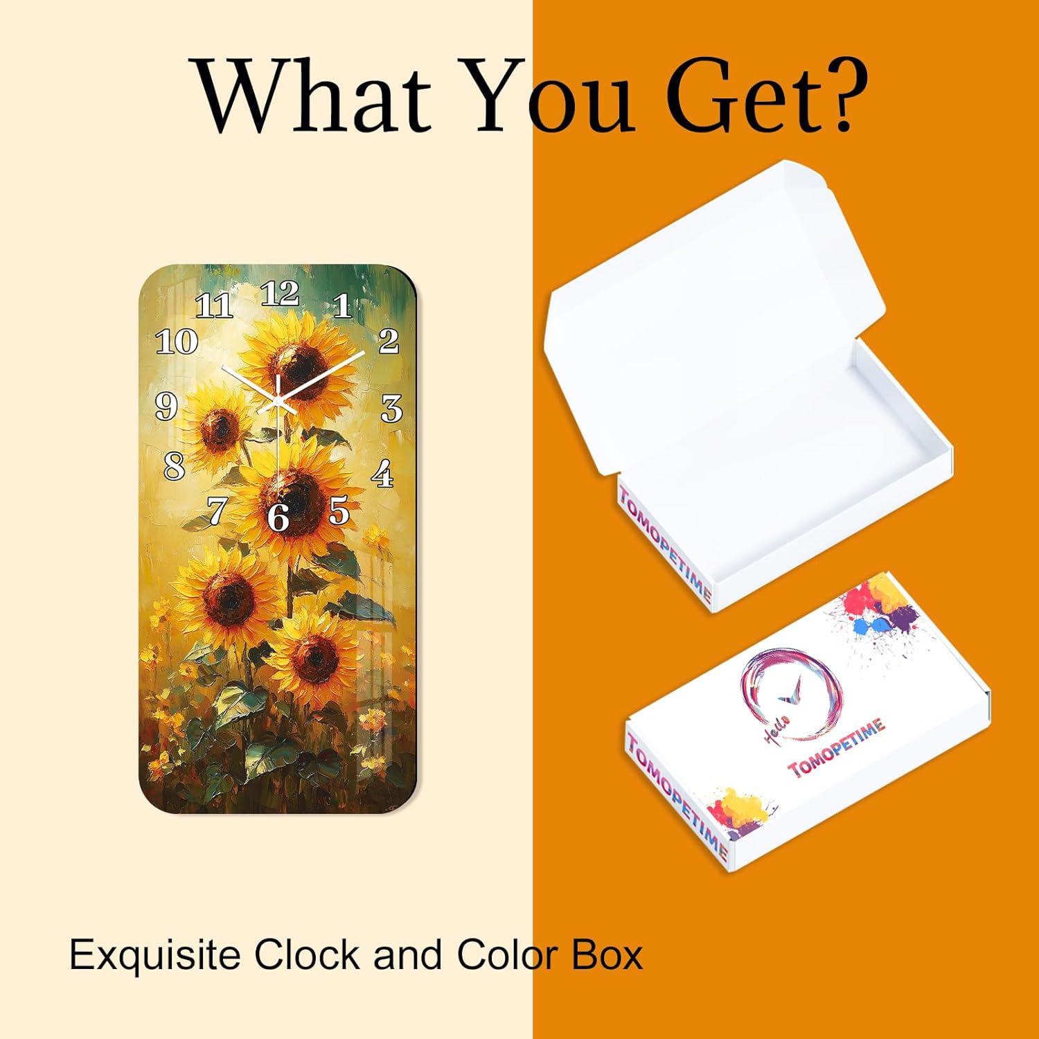 Farmhouse Wall Clock for Bathroom - 12 Inch Yellow Sunflower Wall Clocks Battery Operated - Wooden Vintage Floral Wall Clock Fall Decoration for Home Living Room Bedroom Kitchen Decor