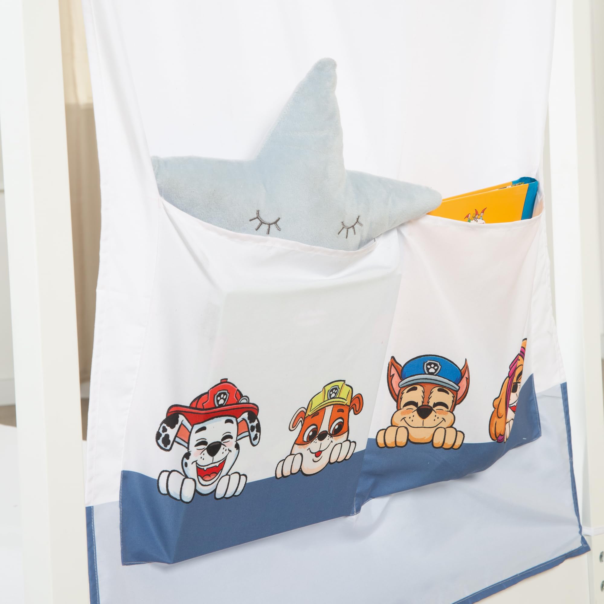 roba Bezug für Montessori Hausbetten 70 x 140 cm im Paw Patrol Design - Passendes Zubehör zum Umbau in Himmelbett - Inkl. 3 Aufbewahrungstaschen & Dachfenster