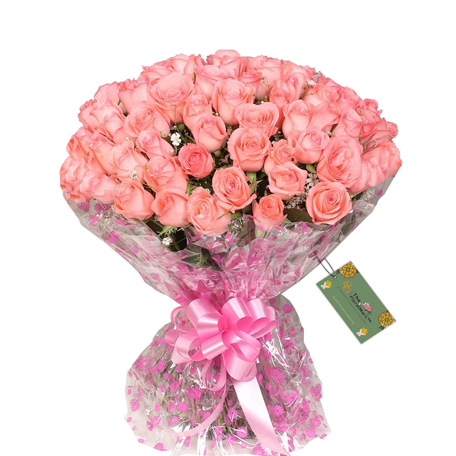 Fresh Flower Bouquet of 50 Pink Roses in Cellophane wrapping || TFM (Bunch of 50)-image-44