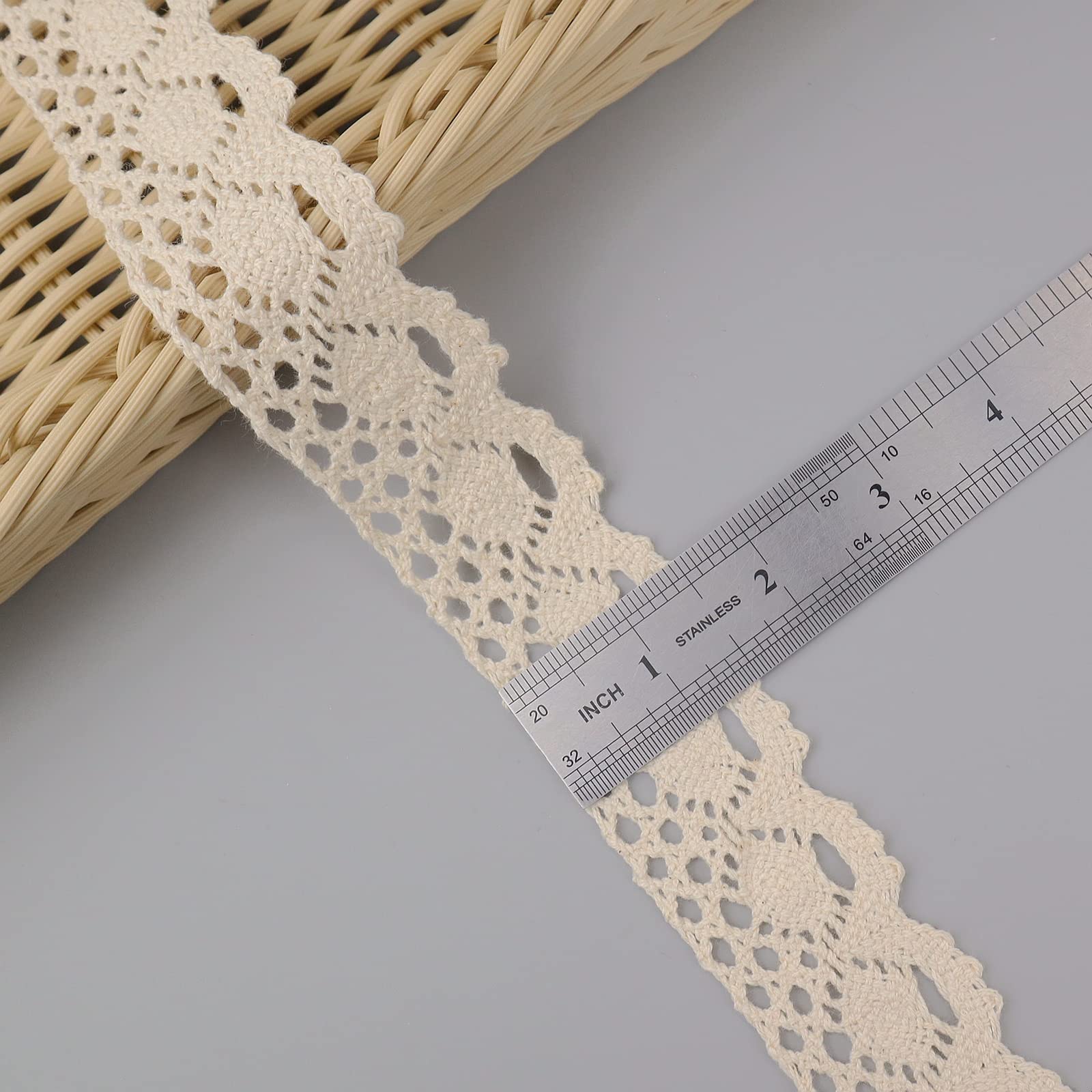 Ruban Dentelle Coton 20 Mètres - Bordure Décorative Pour Vêtements, DIY, Mariage - Beige