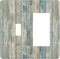 Vista 86 de Placa de pared dúplex de receptáculo de dispositivo de 1 gang de madera envejecida blanca gris con veta de tablón, cubierta de enchufe eléctrico