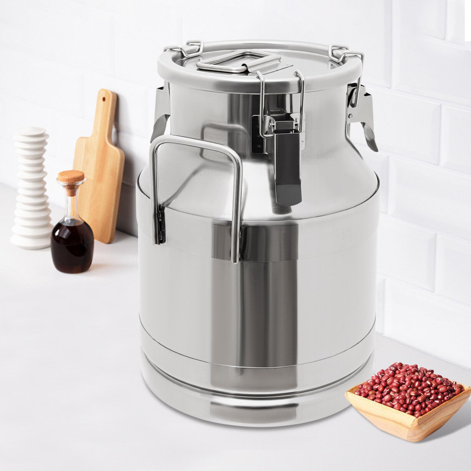 Contenitore per latte in polvere, 10 l/2,64 Gallon, con coperchio di chiusura, utilizzabile con una sola mano, in acciaio inox