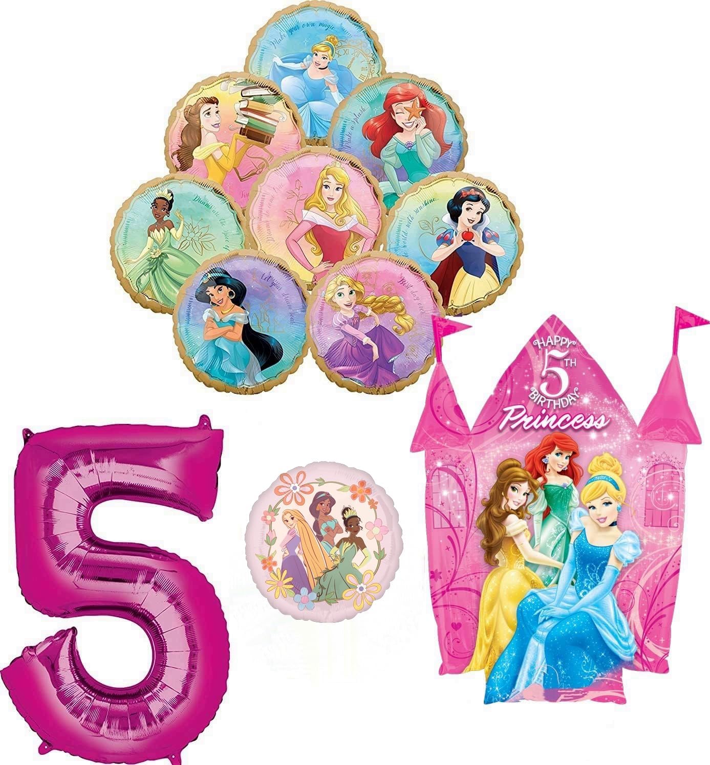 Princess Theme 5th Birthday Party Supplies 8 Princesses Balloon Bouquet Decorations