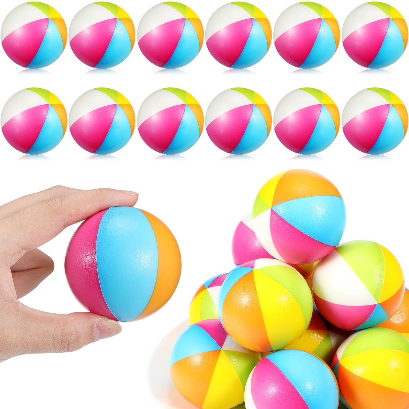 Jerify 24 Pcs Mini Beach Stress Balls 2.5 Inch Foam PU Relief Stress Ball Mini Rainbow Blow Up Beach Balls Toys for Girls Boys Birthday Beach Hawaiian