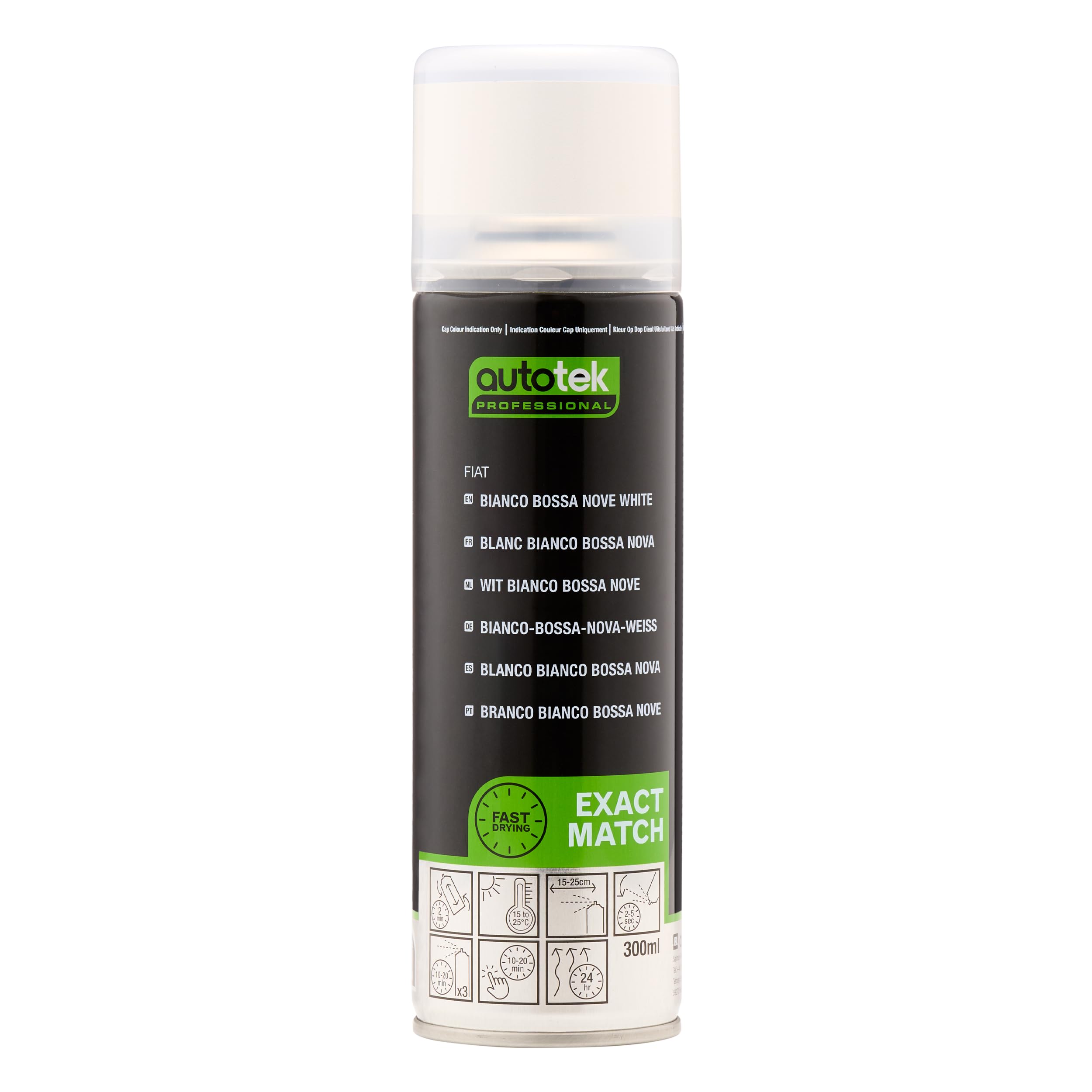 Autotek Professional Exact Match Car Spray Paint, Fiat Bianco Bossa Nove White Aerosol Spray, 300 ml