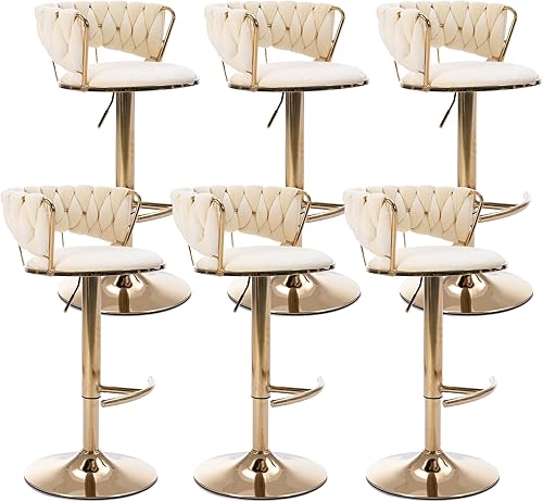 Miniatura 51 de Juego de 2 taburetes de bar de terciopelo giratorios con base de metal dorado, taburetes de bar modernos de altura de mostrador para cocina, pub,