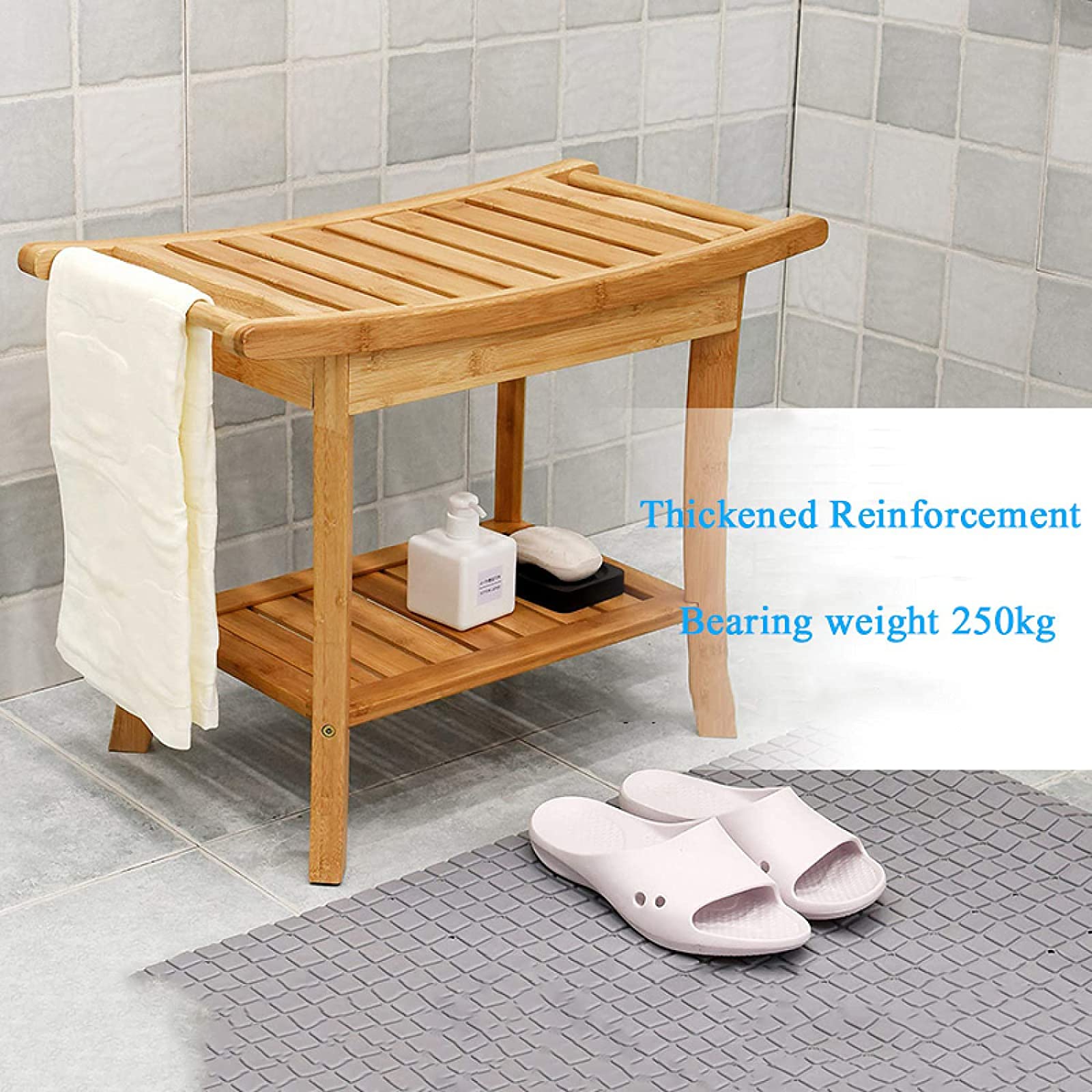 Sgabello Da Doccia In Bambù Sogesfurniture - Antiscivolo, Per Anziani E Disabili - Foto 4