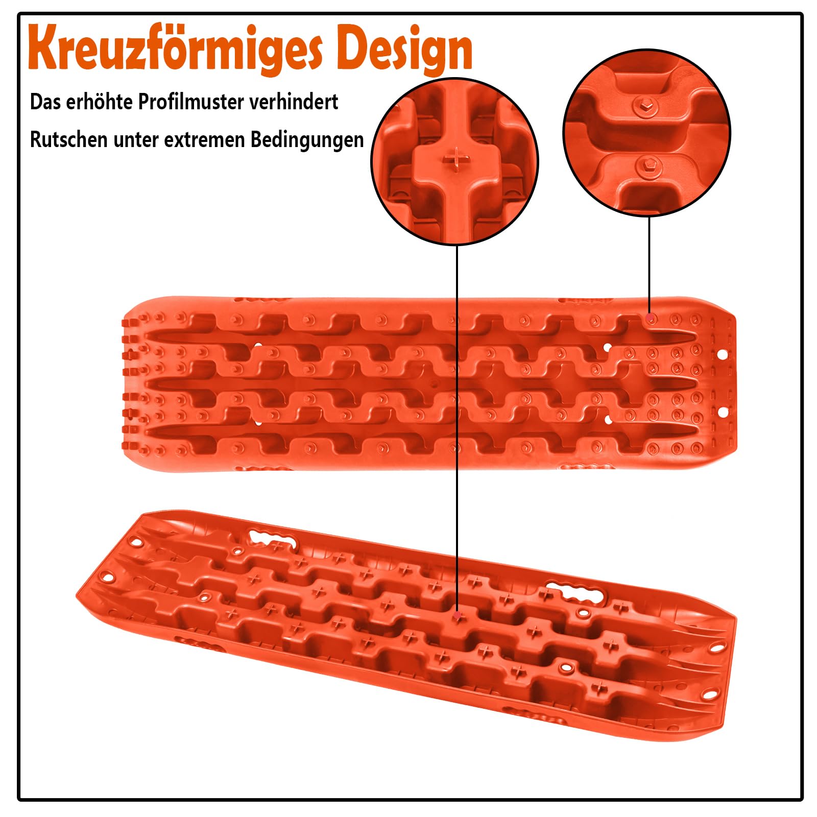 YRHome 2 Stück Sandbleche Anfahrhilfe Wohnmobil Recovery Board Offroad Traktionshilfe Traktionsmatte Traktionsband Schwarz Schlamm Sand Schnee Reifenleiter für Geländewagen LKW PKW 10T Orange