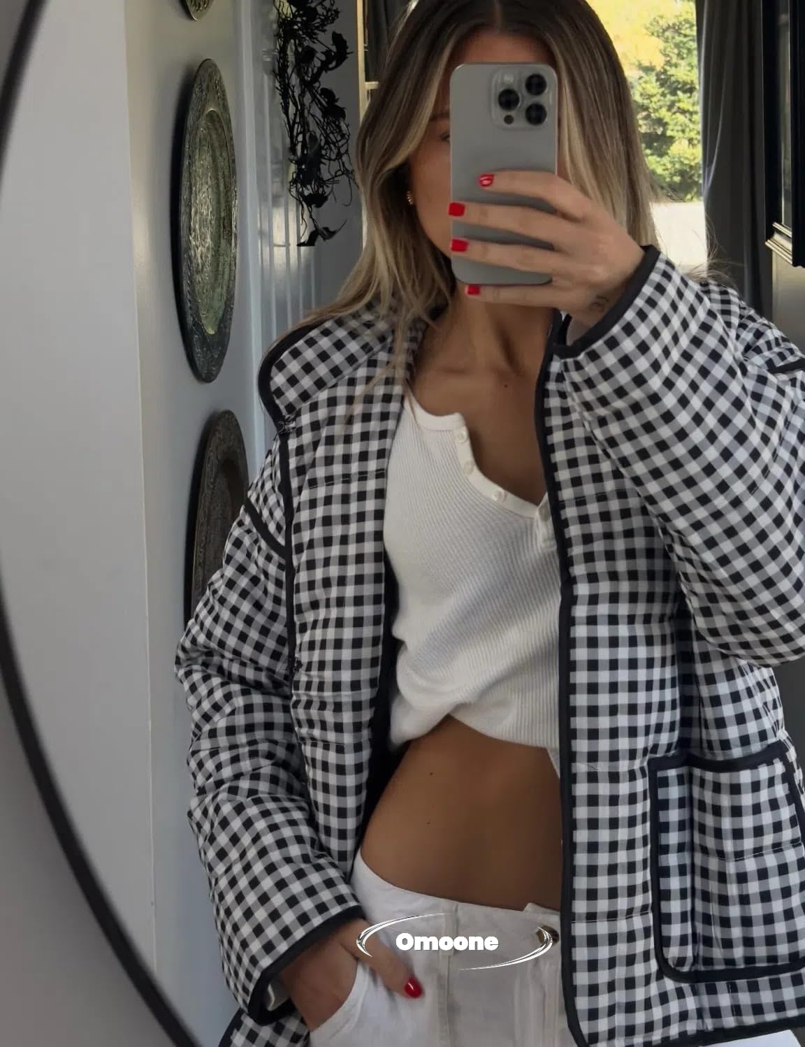 Omoone Women's Cropped Quilted Jacket Floral Printed LightWeight Padded Puffer Cardigan Coat Outwear - Image 3