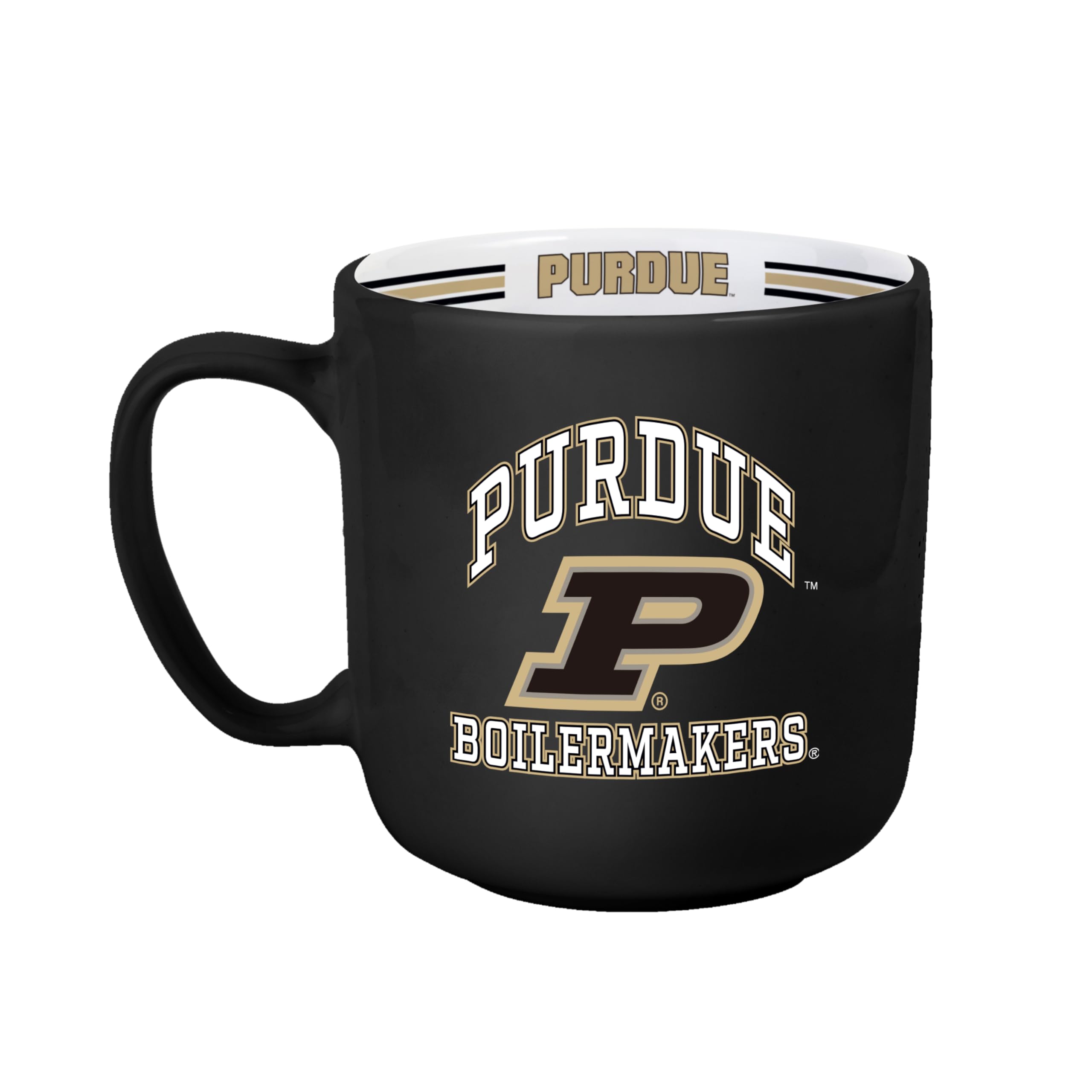 Logo Brands NCAA Purdue Boilermakers 15 oz Stripe Coffee Mug - Vintage Team Logo, Inside Print &amp; Stripes, Microwave &amp; Dishwasher Safe- Great Gift For Fans &amp; Alumni