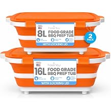 BBQ Prep Tub 2 Pack 8L+16L - Multifunctional Collapsible Camping Cutting Board with Upgraded Locking Lid, Meal Prep Meat Storage Container Perfect for Grilling, Outdoor Large + XL