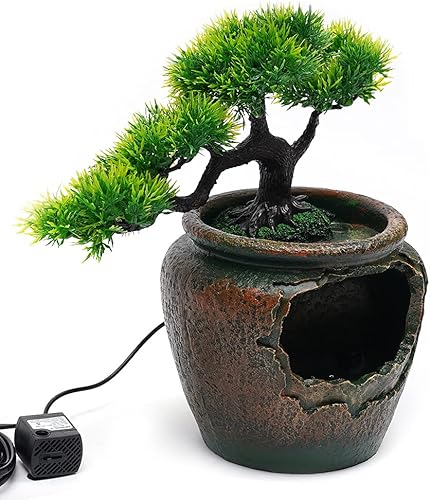 Miniatura 5 de Fuente de agua para interiores, tarro de fuente de mesa, cascada, escritorio, eléctrico, pequeño, artificial, bonsái, decoración de mesa, río