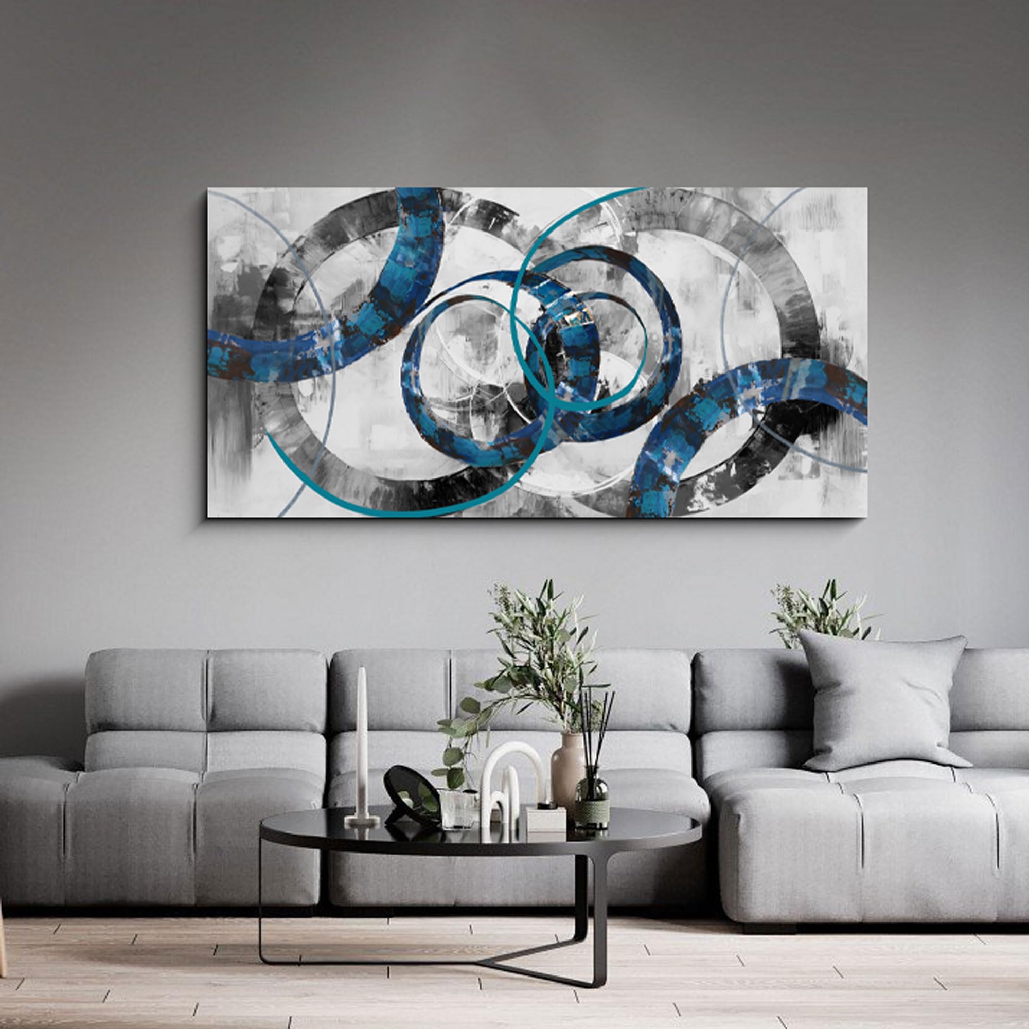 XLSJERST Blue Abstract Canvas Wall Art - Modern Art Wall Decor Wall Pictures for Living Room Bedroom Office Gray and White Paintings Artwork for Wall Size 29x58 Inches