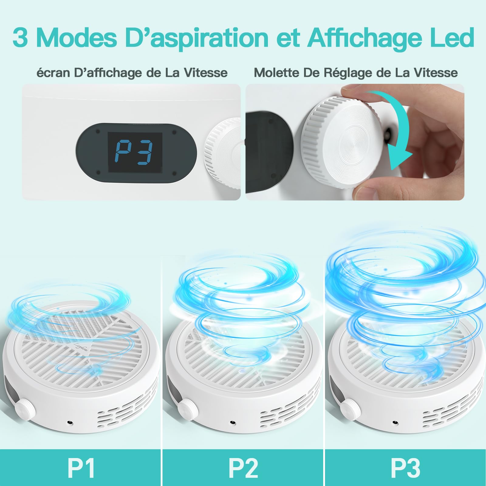 Aspirateur Ongles 120W Professionnelle, Aspirateur de Bureau Puissant, 3 Niveaux Réglable Vitesse, Écran LED, 12000RPM, Fonctionnement Silencieux, pour Manucure et Pédicure
