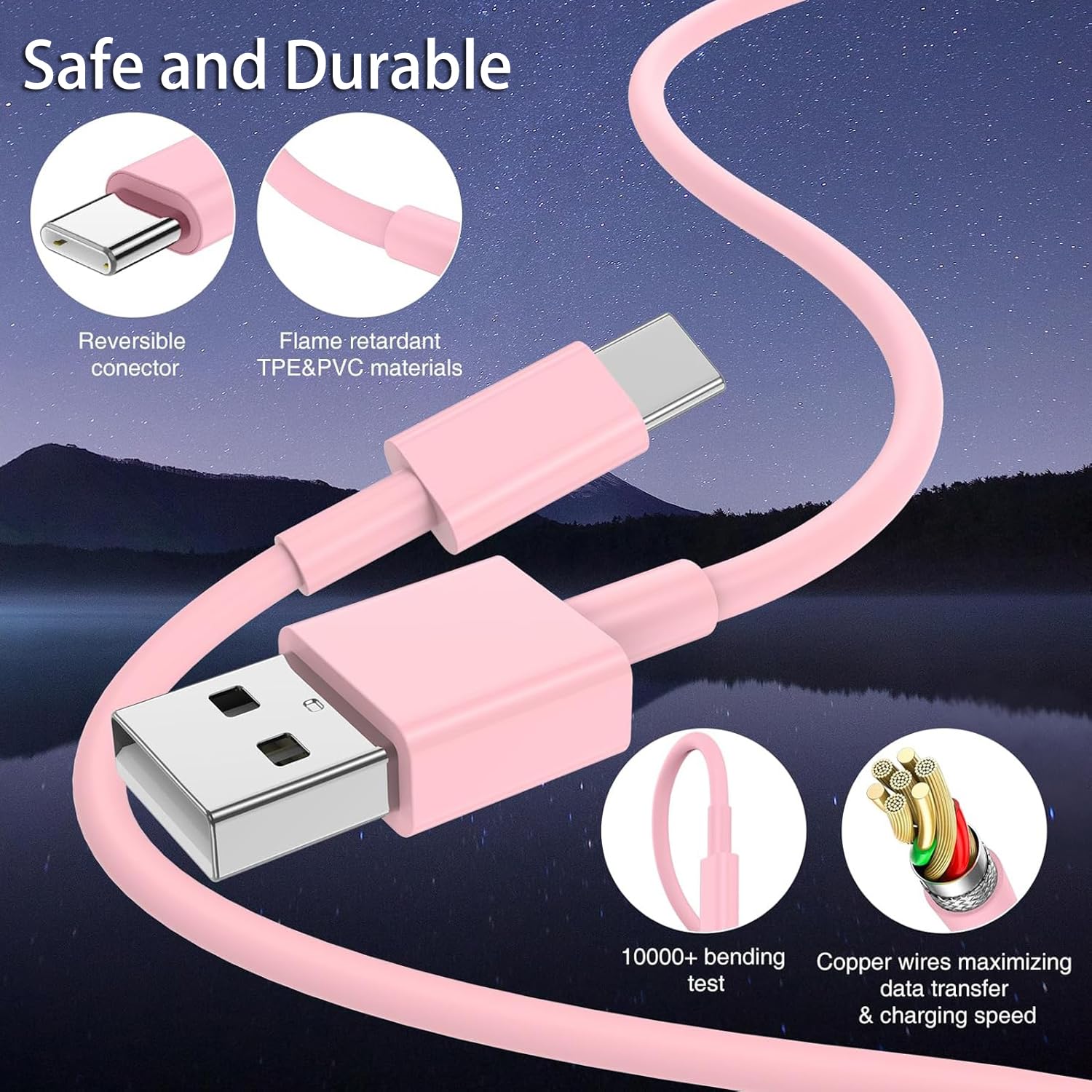 Cavo da USB A a USB C rosa carino accessori auto iPhone 16 Pro cavo di ricarica veloce tipo C per iPhone 15 Pro Max/16 Plus/16e, iPad Air 13/11, Samsung Galaxy Z Flip 6/5/4/Z Fold SE/A16/A15/A14 (0,9