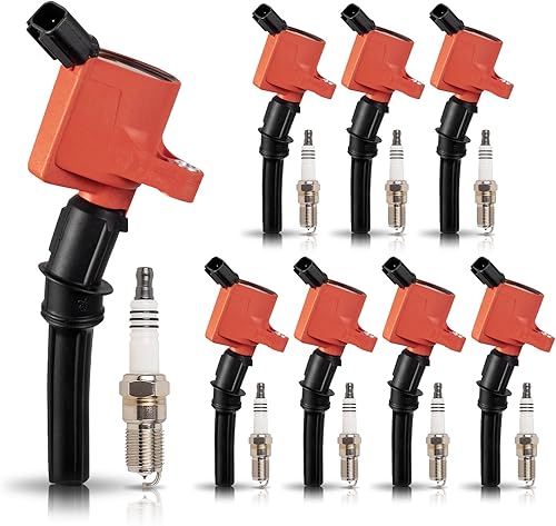 ENA Juego de 8 bobinas de encendido rojas y bujía platino compatibles con Lincoln Ford Mustang Econoline Expedition Pickup E150 E250 E350 F-150 Rojo