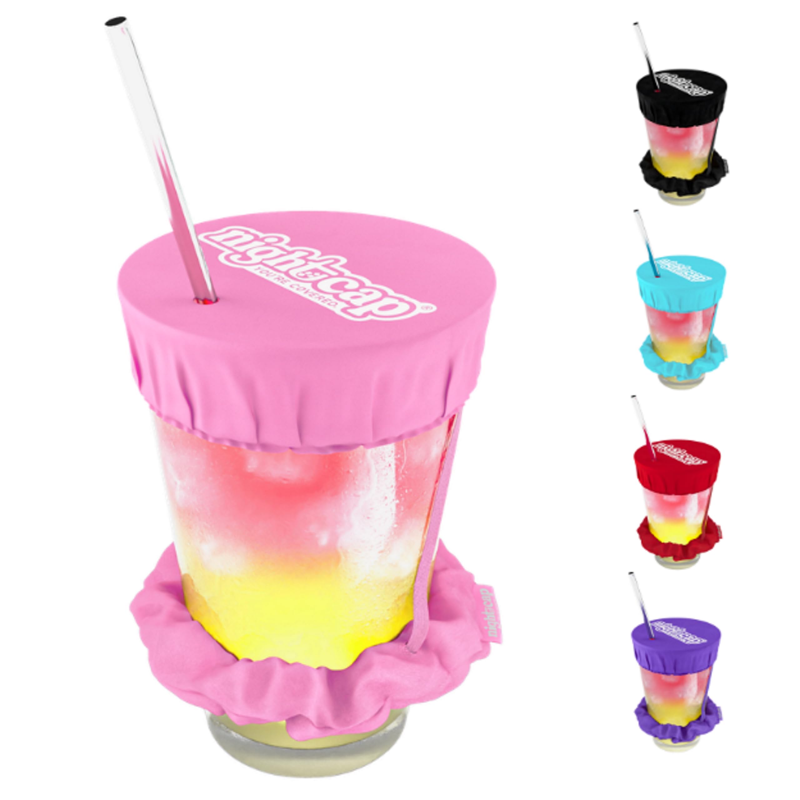 NightCap - Original Drink Cover Scrunchie, As Seen on Shark Tank - Anti-Spike Drink Protector for Women - Reusable Drink Cover Scrunchie - Fits Most Cups & Glasses, Washable - Pink
