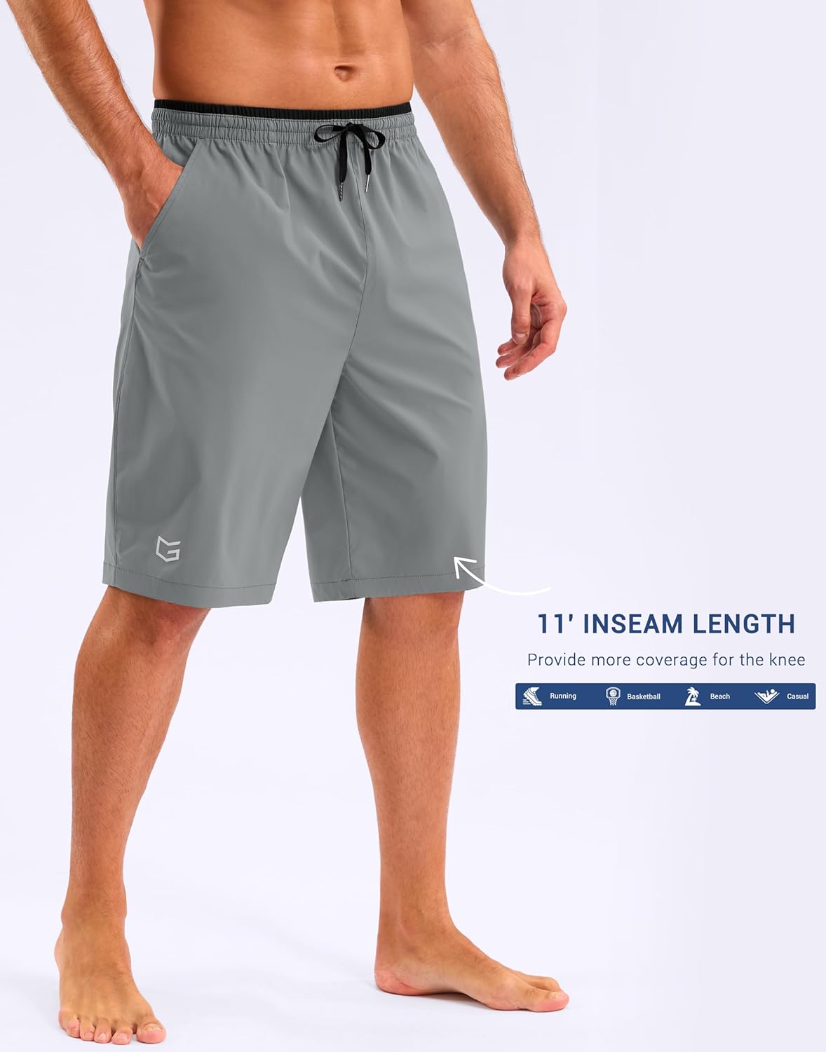 G Gradual Men's 11" Board Shorts with Zipper Pocket Long Swim Trunks Quick Dry Swimsuit Bathing Suit for Men No Mesh Liner