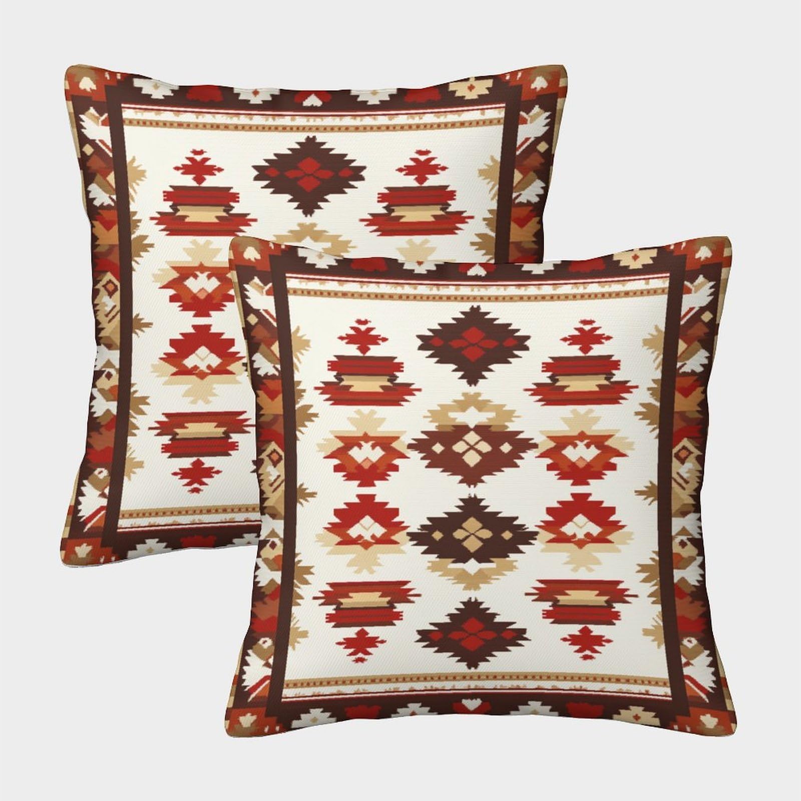 kaiyun 2 Pack Aboriginal Pattern 3D Image Brown White Background Printed Single-sided Cushion Cover 50x50cm