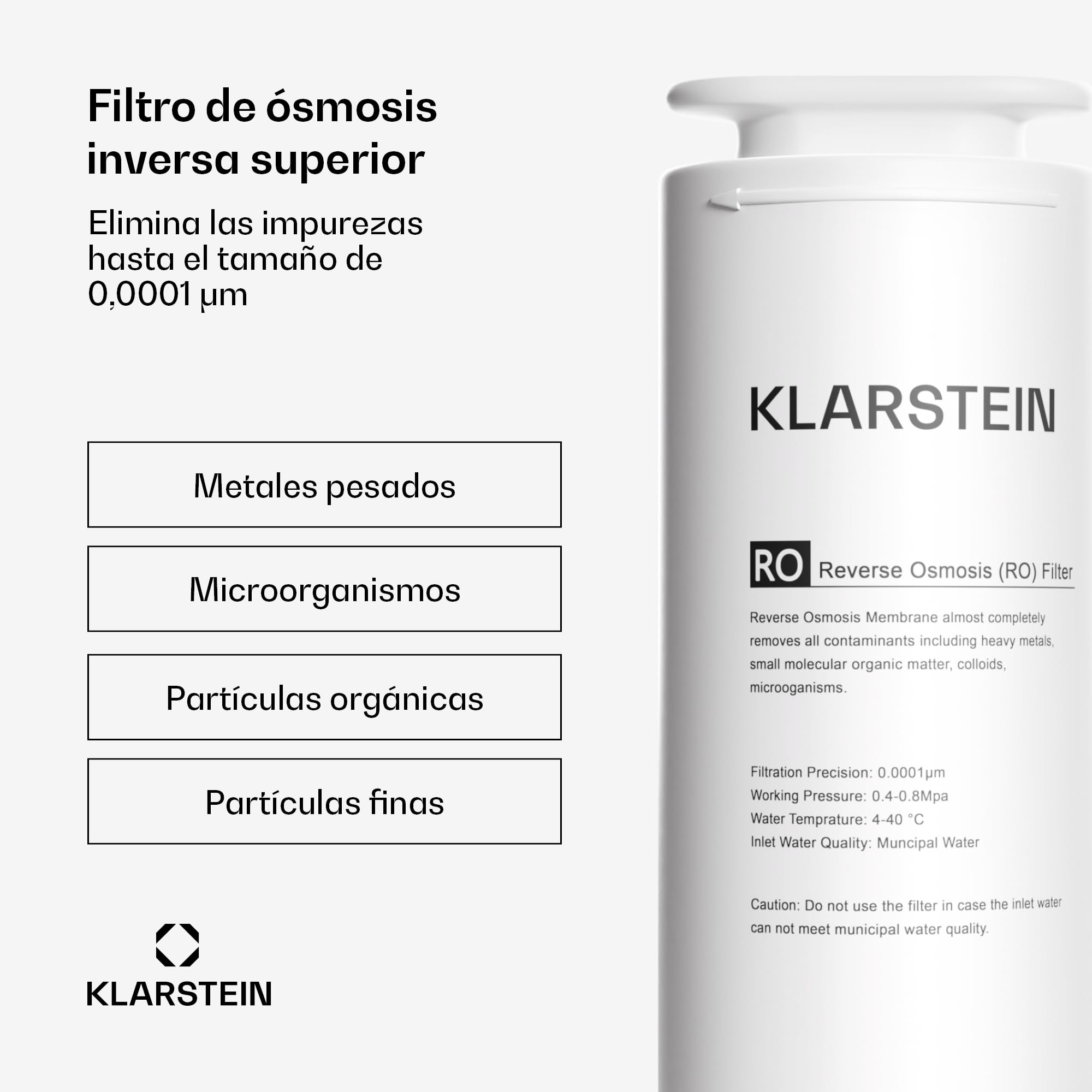 Klarstein Recambio Filtro Agua Grifo PCT de Repuesto Sistema Filtros Agua Grifo Osmosis Inversa, Compatible con PureLine 800 GPD, Cartucho Filtro Fregadero, 2 Años