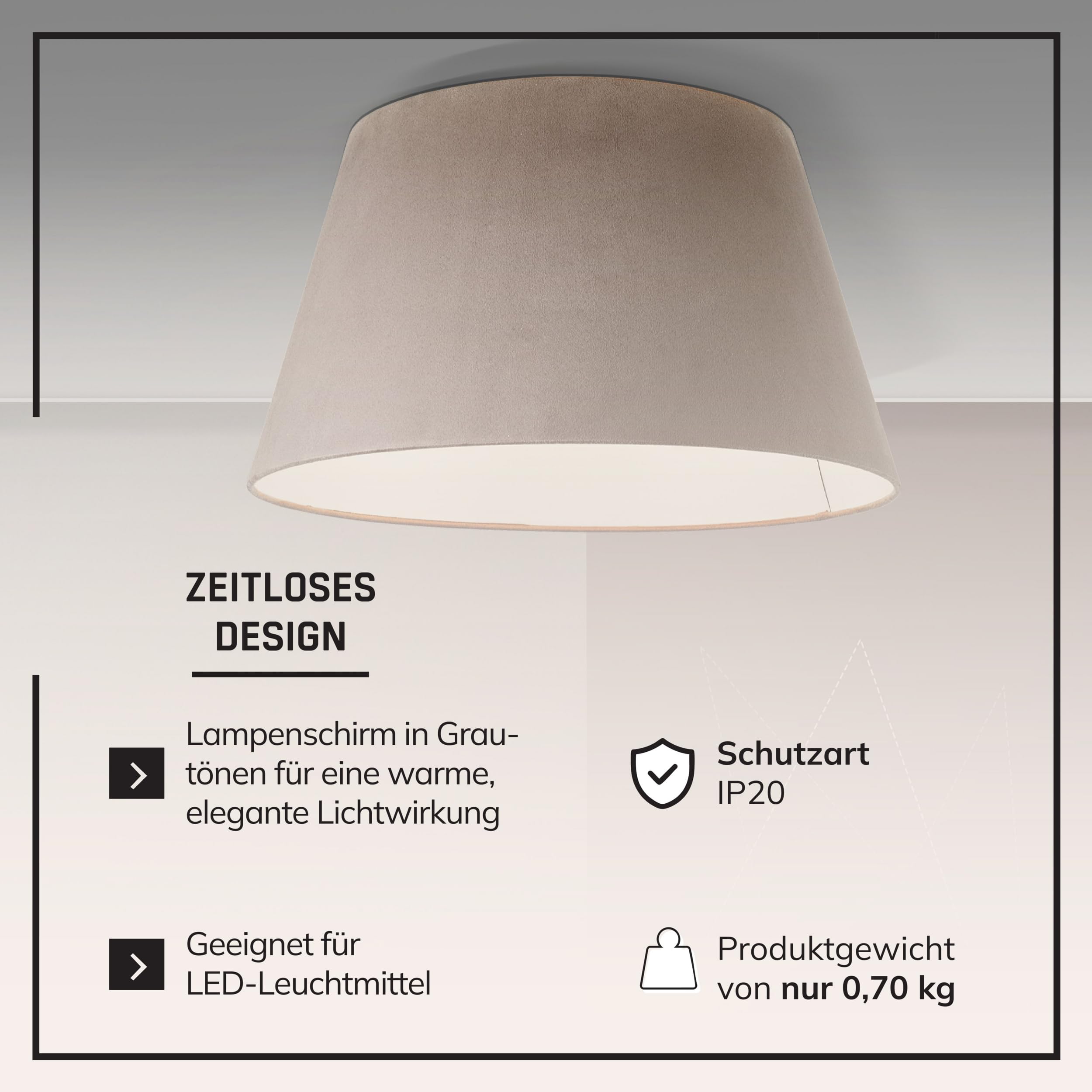 Lightbox Deckenlampe Ø 50 cm - Deckenleuchte mit dekorativem Stoffschirm - extern dimmbare Lampe für Schlafzimmer oder Essbereich - E27 Fassung exkl. LED
