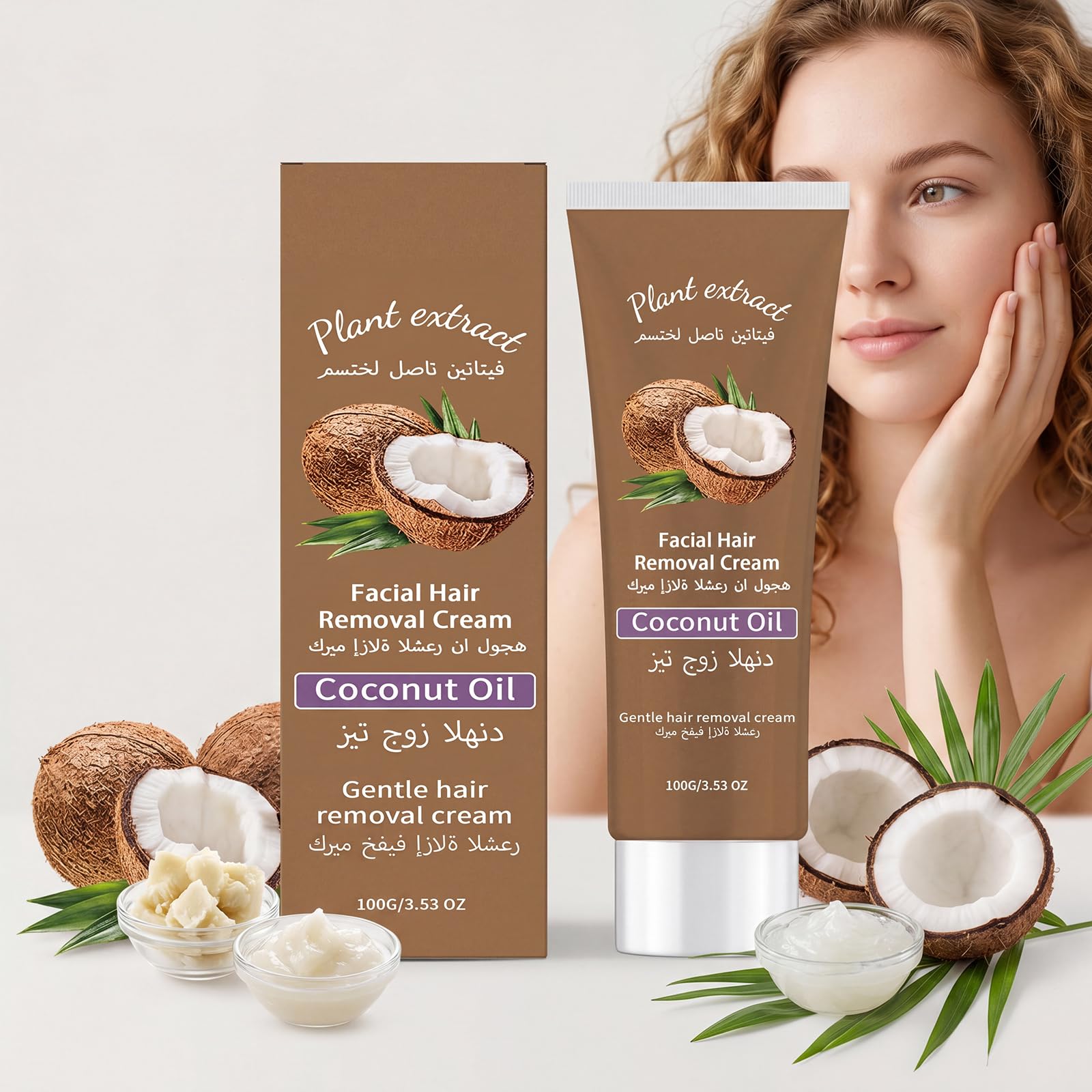 Crema depilatoria viso con olio di cocco, morbida e indolore, per donne e uomini. Idratante e lenitiva, è adatto per pelli sensibili. 6 pezzi