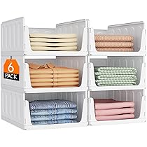 Lifewit Organizzatori Armadio con Cassetti Estraibili, Contenitori Impilabili per Vestiti, Ripiani per Armadio Interno, Scatole Salvaspazio in Plastica per Magliette, Pantaloni, 24L, Bianco, 6 Pezzi