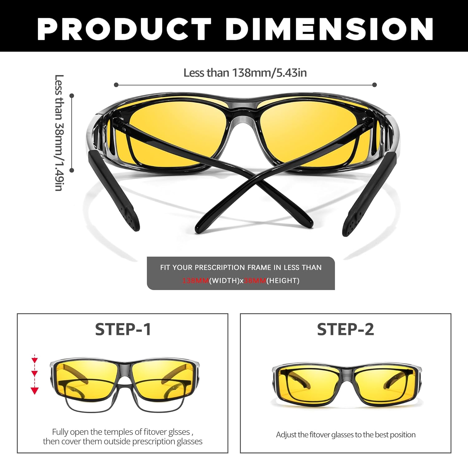 LVIOE Wrap Around Night-Vision Glasses, Fit Over Prescription Glasses with Polarized Yellow Lens Night-Driving Glasses - Image 5