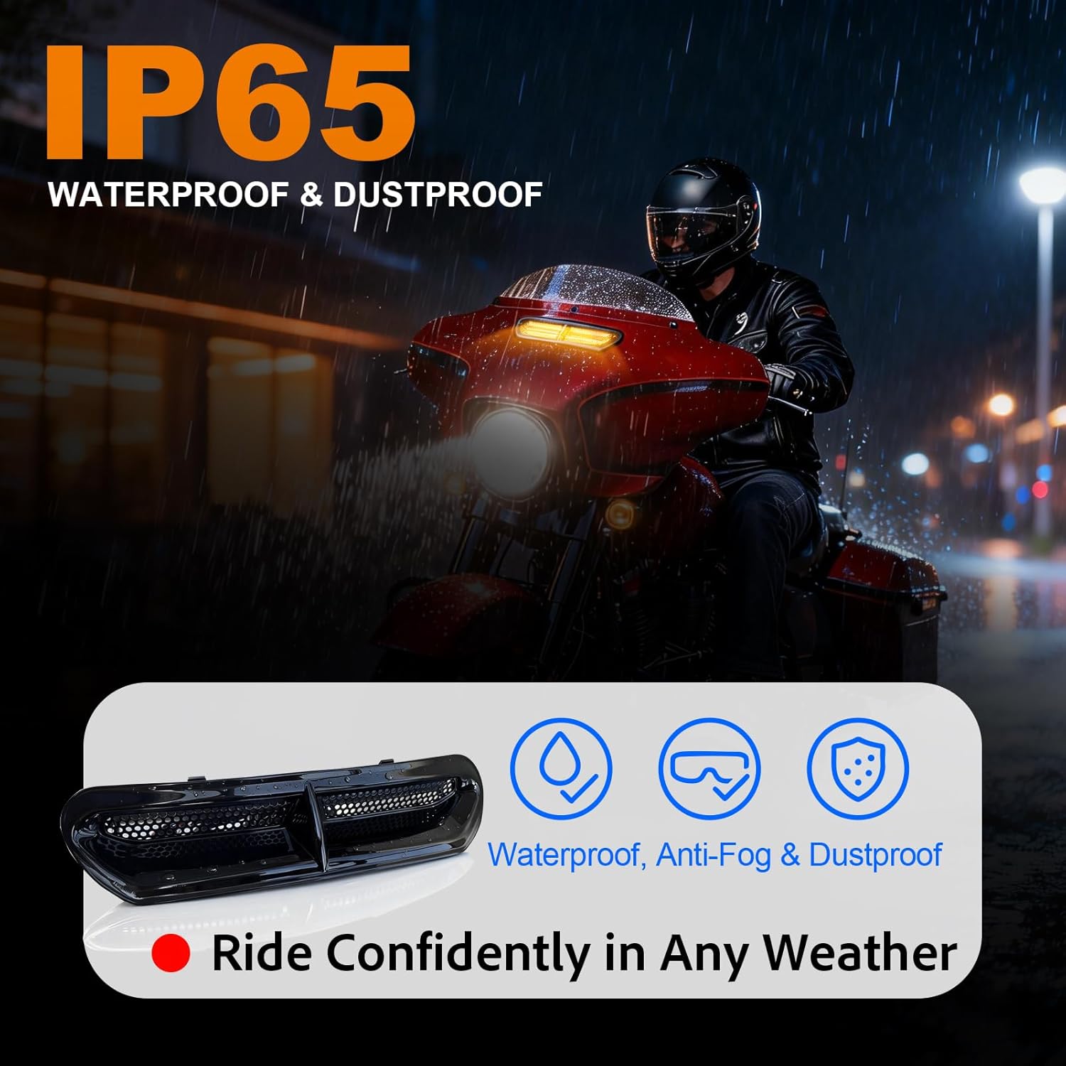Motorcycle LED Turn Signal Light, LED Vent Trim Turn Signal Lights, Fairing Vent Turn Signal for Harley 2014-2023 Touring Street Glide Ultra Limited (FLHX/FLHTK), IP65 Waterproof Amber Black
